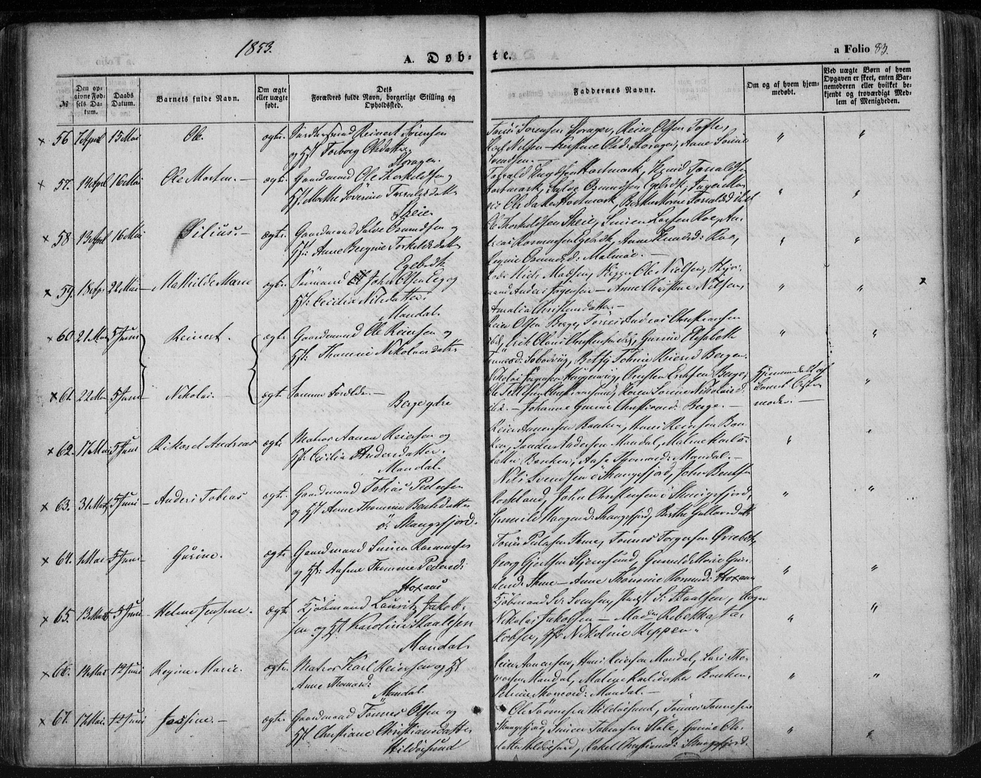 Mandal sokneprestkontor, AV/SAK-1111-0030/F/Fa/Faa/L0013: Ministerialbok nr. A 13, 1847-1859, s. 83