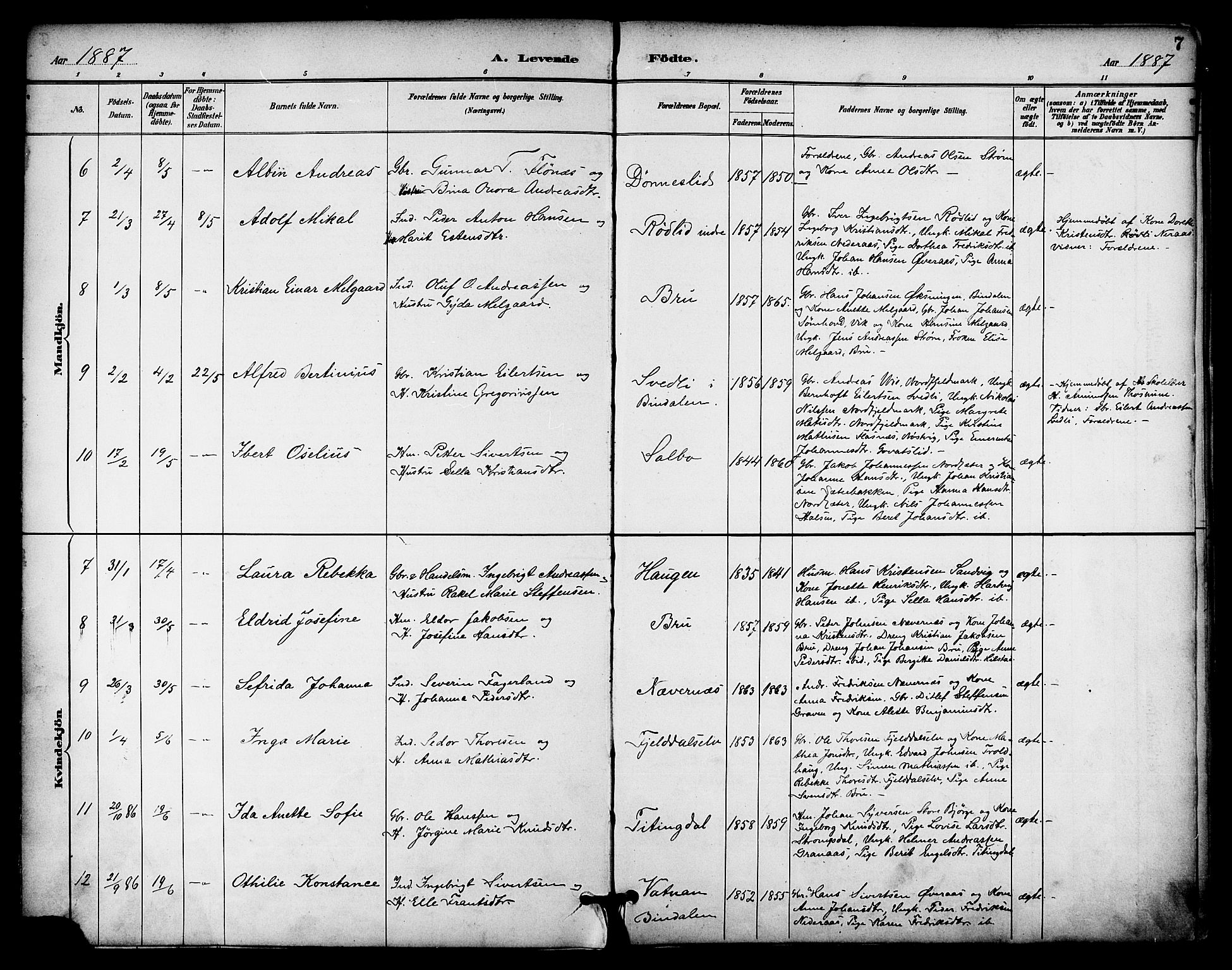 Ministerialprotokoller, klokkerbøker og fødselsregistre - Nordland, SAT/A-1459/814/L0226: Ministerialbok nr. 814A07, 1886-1898, s. 7