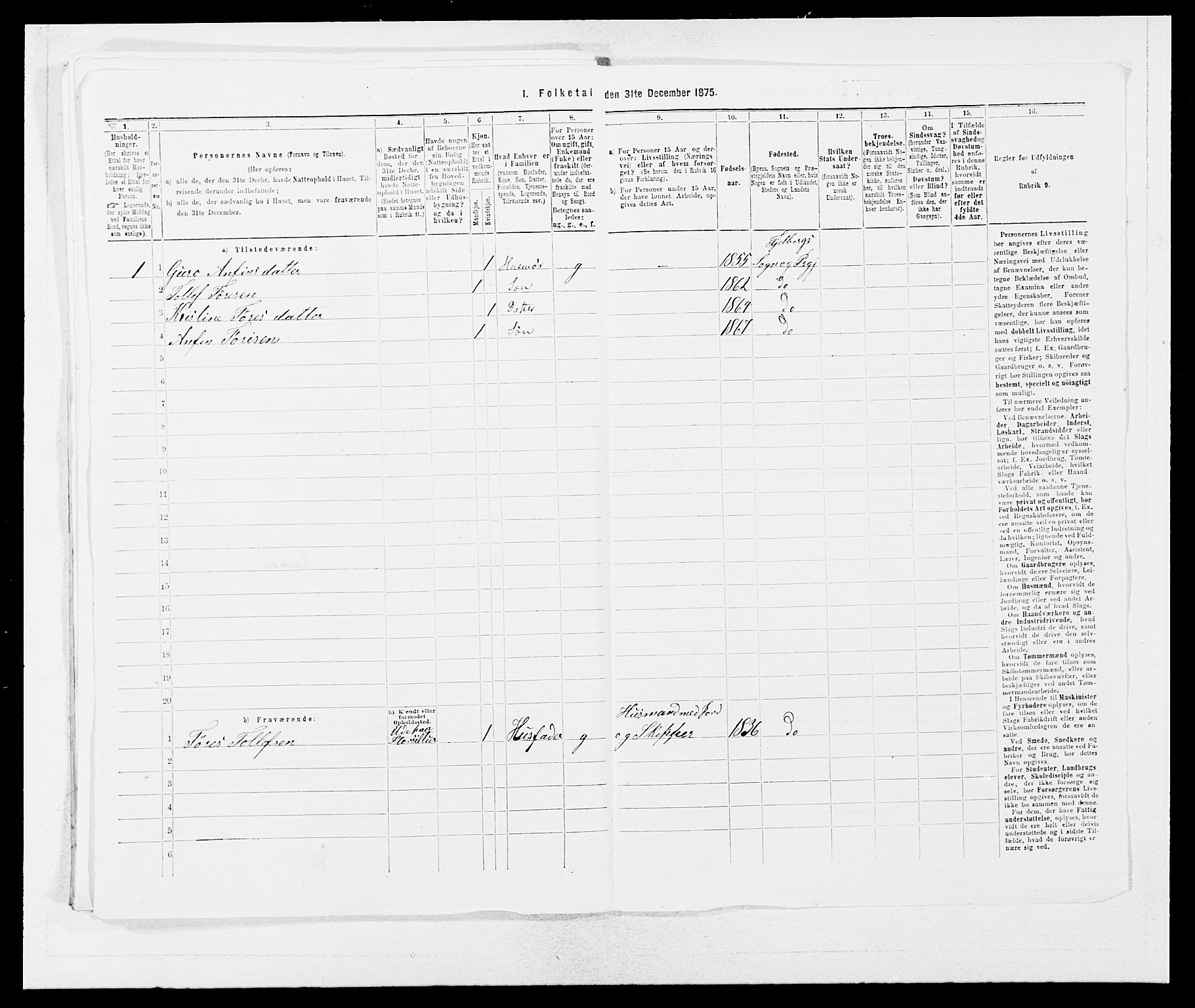 SAB, Folketelling 1875 for 1213P Fjelberg prestegjeld, 1875, s. 931