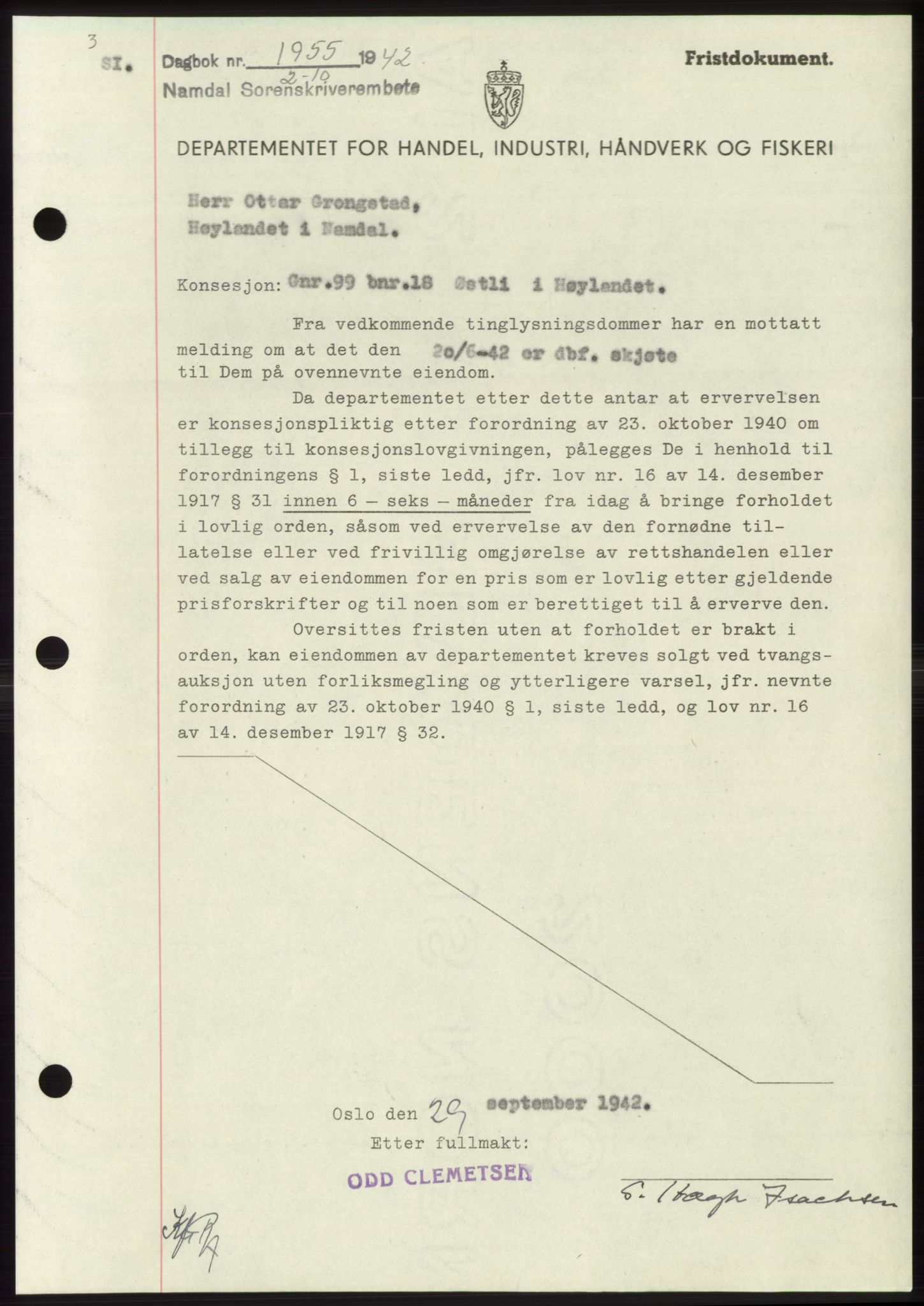 Namdal sorenskriveri, SAT/A-4133/1/2/2C: Pantebok nr. -, 1942-1943, Dagboknr: 1955/1942