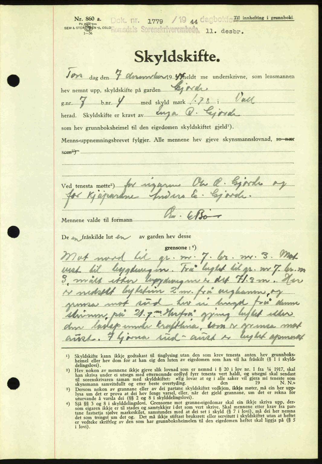Romsdal sorenskriveri, SAT/A-4149/1/2/2C: Pantebok nr. A17, 1944-1945, Dagboknr: 1779/1944