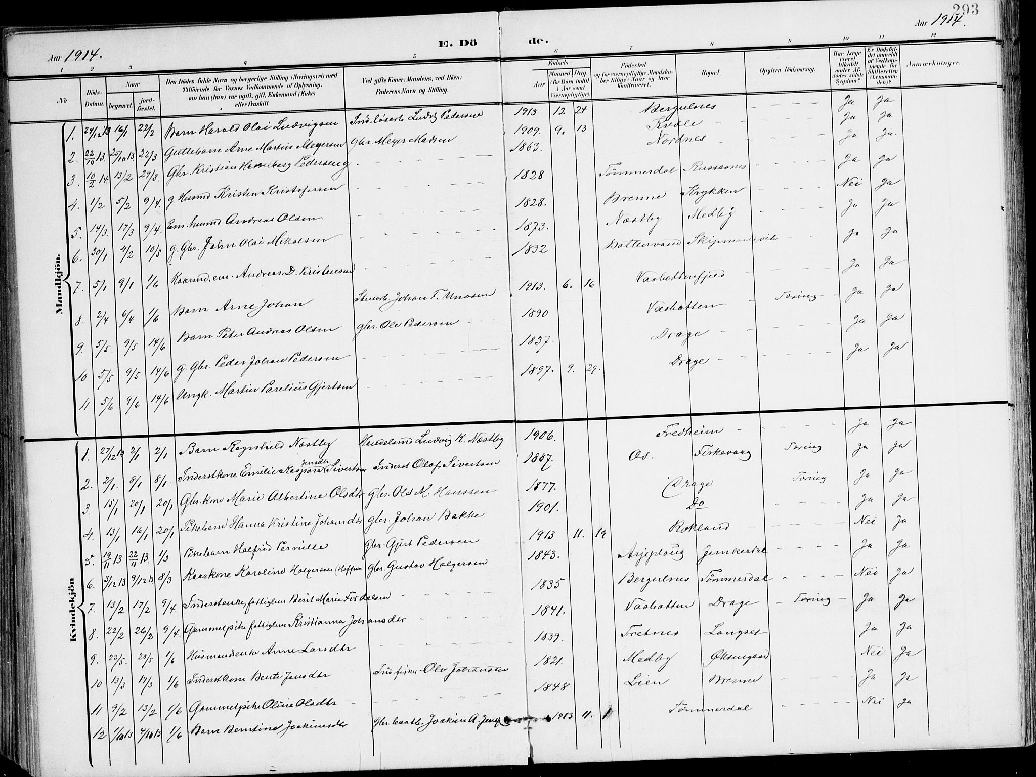 Ministerialprotokoller, klokkerbøker og fødselsregistre - Nordland, SAT/A-1459/847/L0672: Ministerialbok nr. 847A12, 1902-1919, s. 293