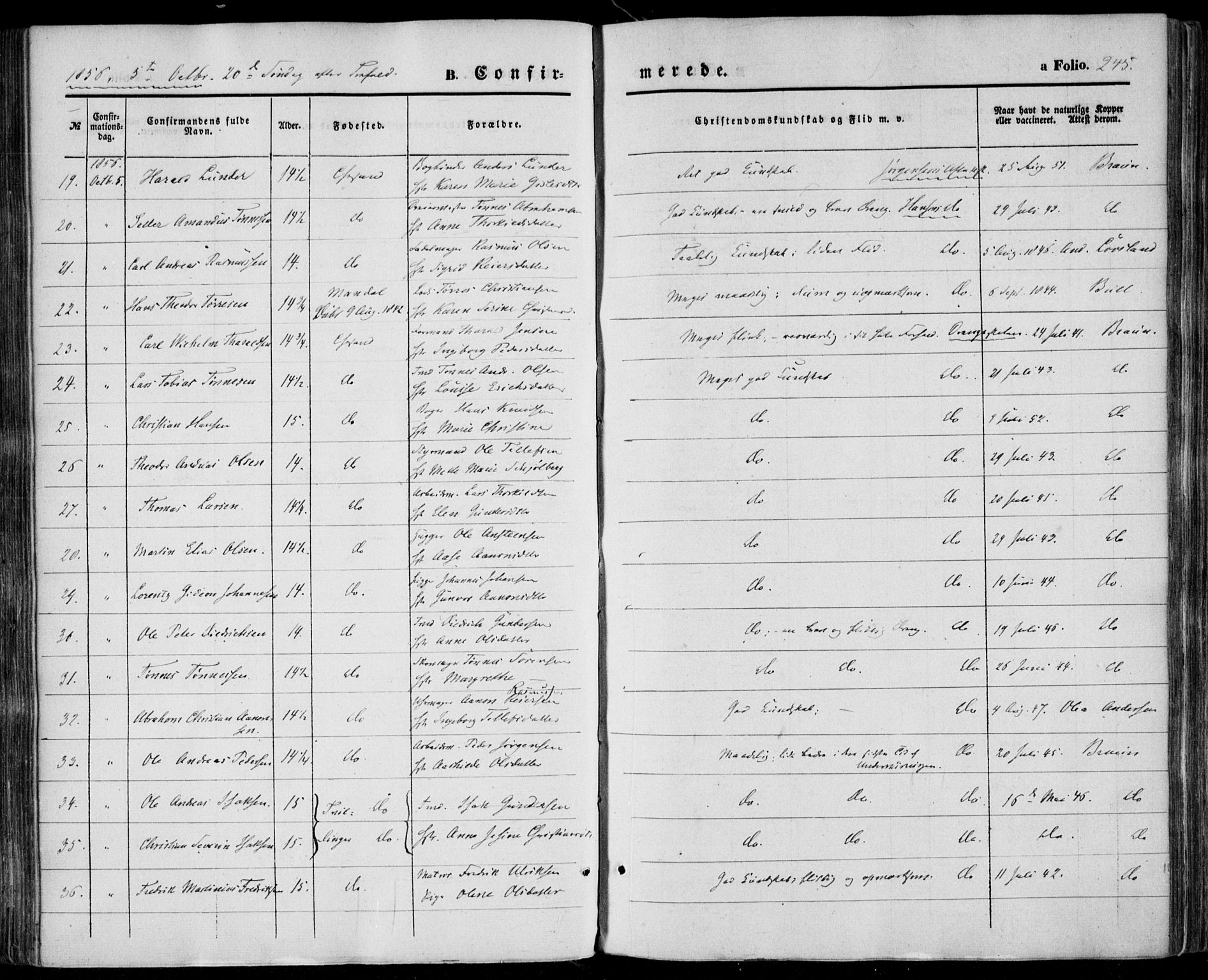 Kristiansand domprosti, AV/SAK-1112-0006/F/Fa/L0014: Ministerialbok nr. A 14, 1852-1867, s. 245