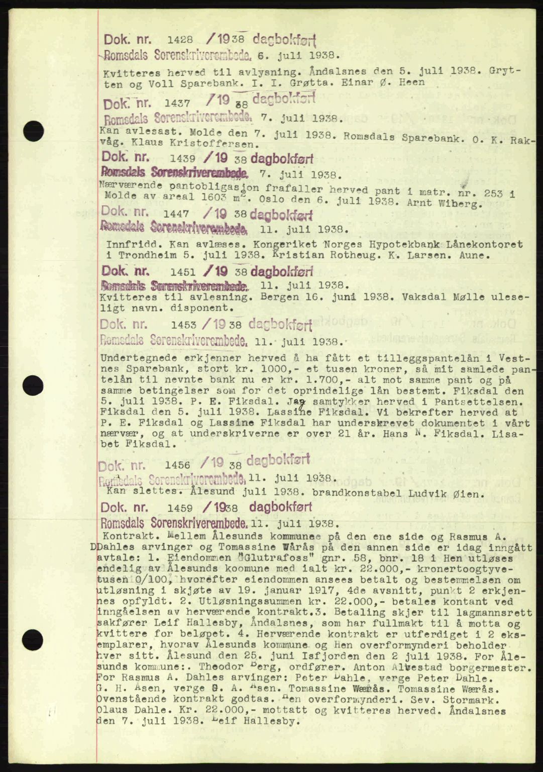 Romsdal sorenskriveri, AV/SAT-A-4149/1/2/2C: Pantebok nr. C1a, 1936-1945, Dagboknr: 1428/1938