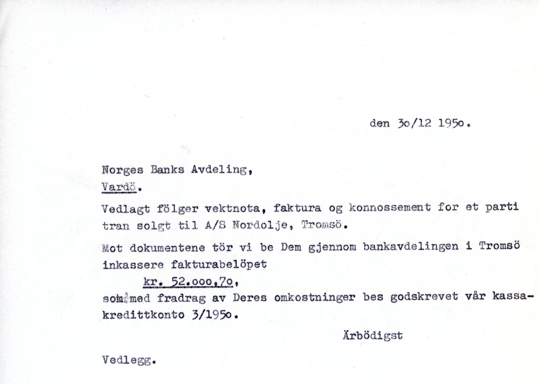 Vardø Fiskersamvirkelag, VAMU/A-0037/D/Da/L0005: Korrespondanse Ma-Re, 1947-1950