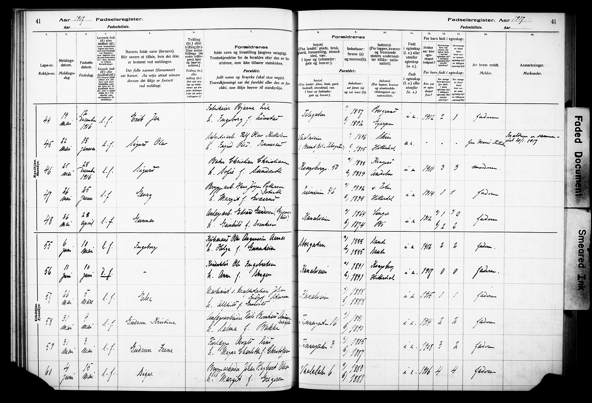 Notodden kirkebøker, AV/SAKO-A-290/J/Ja/L0001: Fødselsregister nr. 1, 1916-1924, s. 41