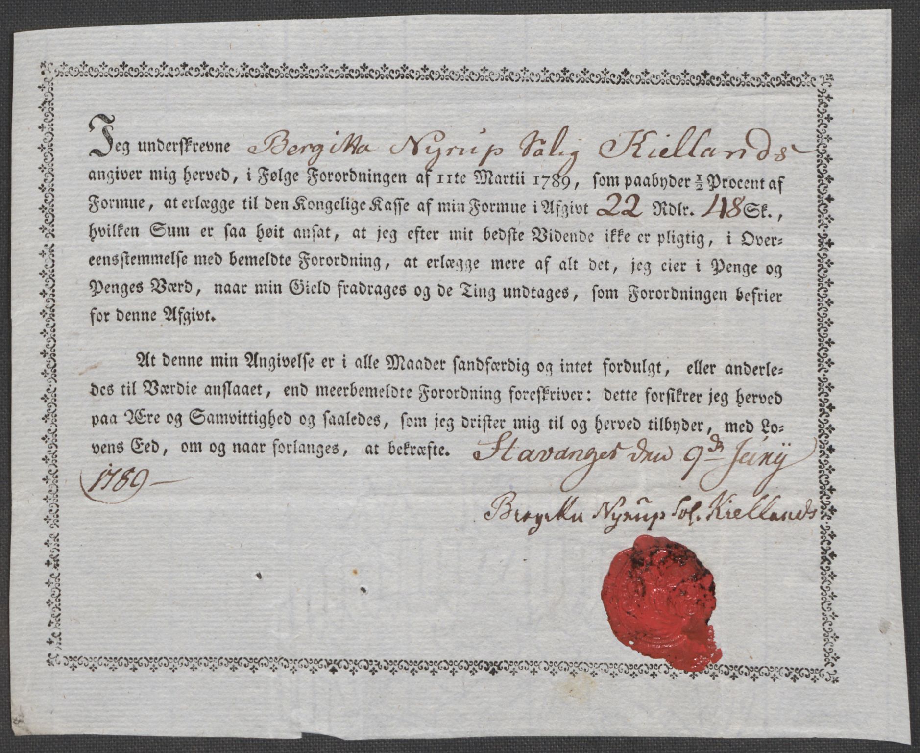 Rentekammeret inntil 1814, Reviderte regnskaper, Mindre regnskaper, RA/EA-4068/Rf/Rfe/L0045: Stavanger, Stjørdal og Verdal fogderi, 1789, s. 86