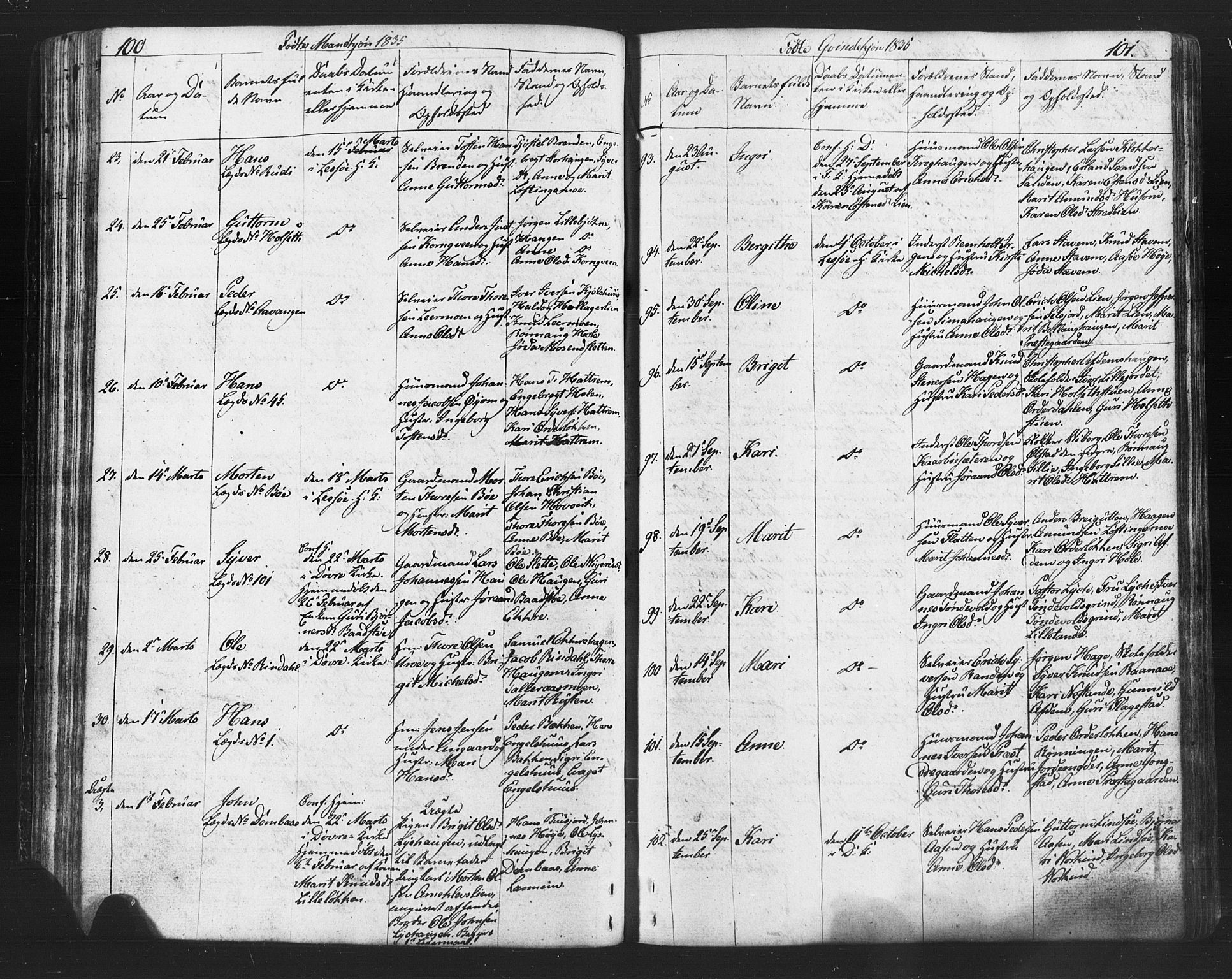 Lesja prestekontor, AV/SAH-PREST-068/H/Ha/Hab/L0002: Klokkerbok nr. 2, 1832-1850, s. 100-101