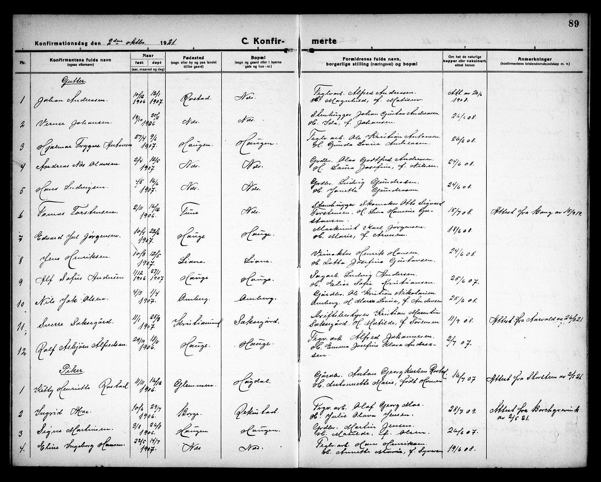 Rolvsøy prestekontor Kirkebøker, AV/SAO-A-2004/G/Ga/L0002: Klokkerbok nr. 2, 1920-1935, s. 89