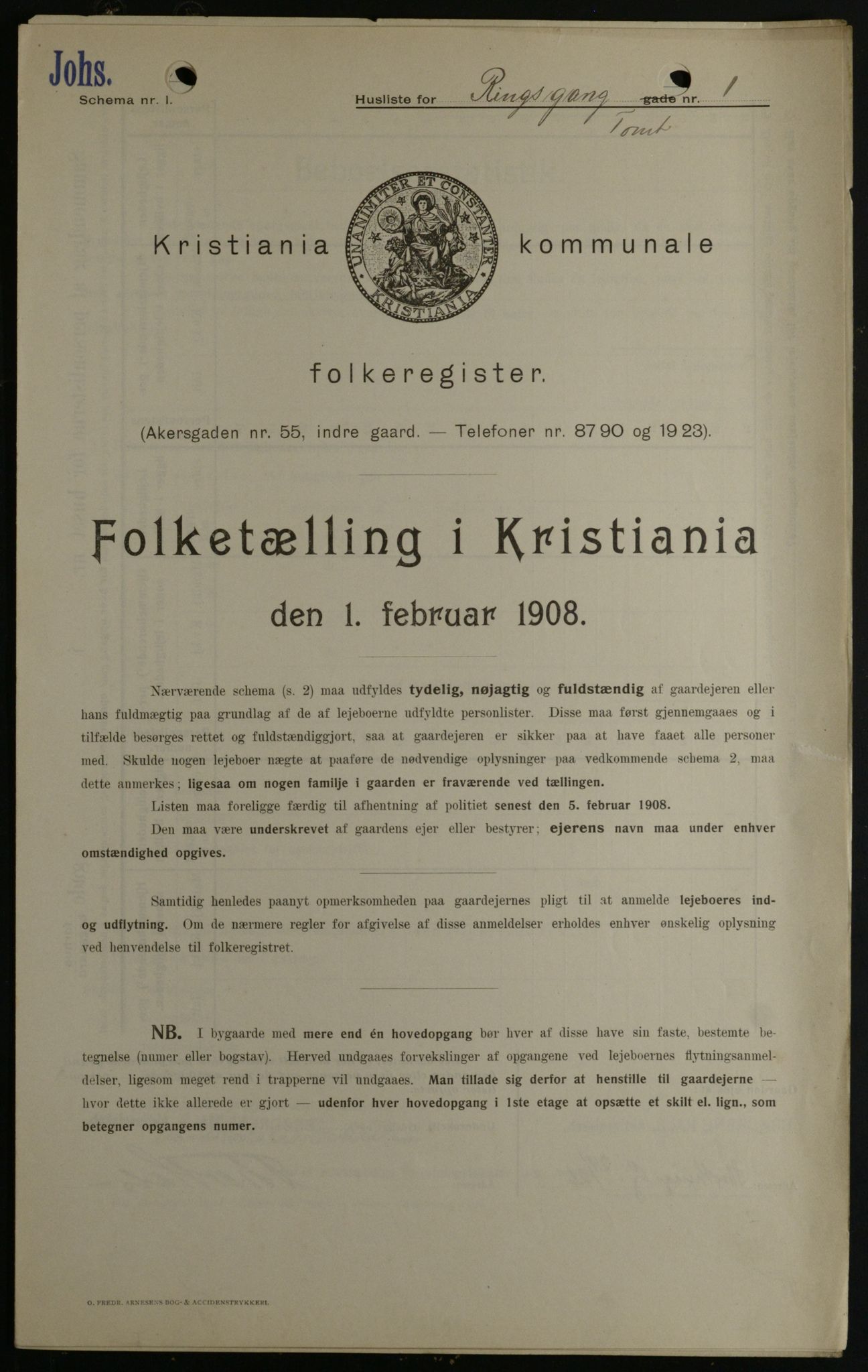 OBA, Kommunal folketelling 1.2.1908 for Kristiania kjøpstad, 1908, s. 74742