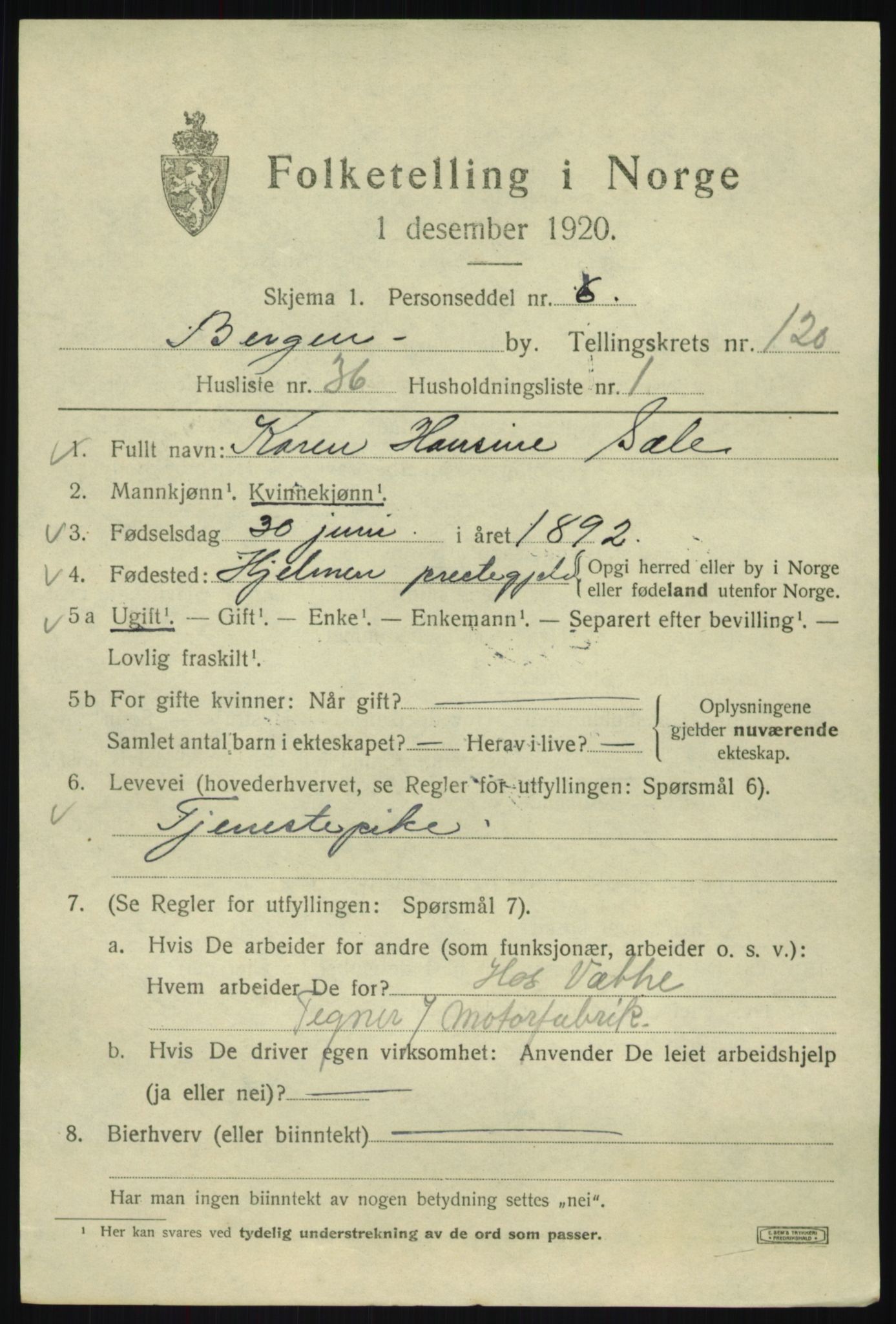 SAB, Folketelling 1920 for 1301 Bergen kjøpstad, 1920, s. 202056