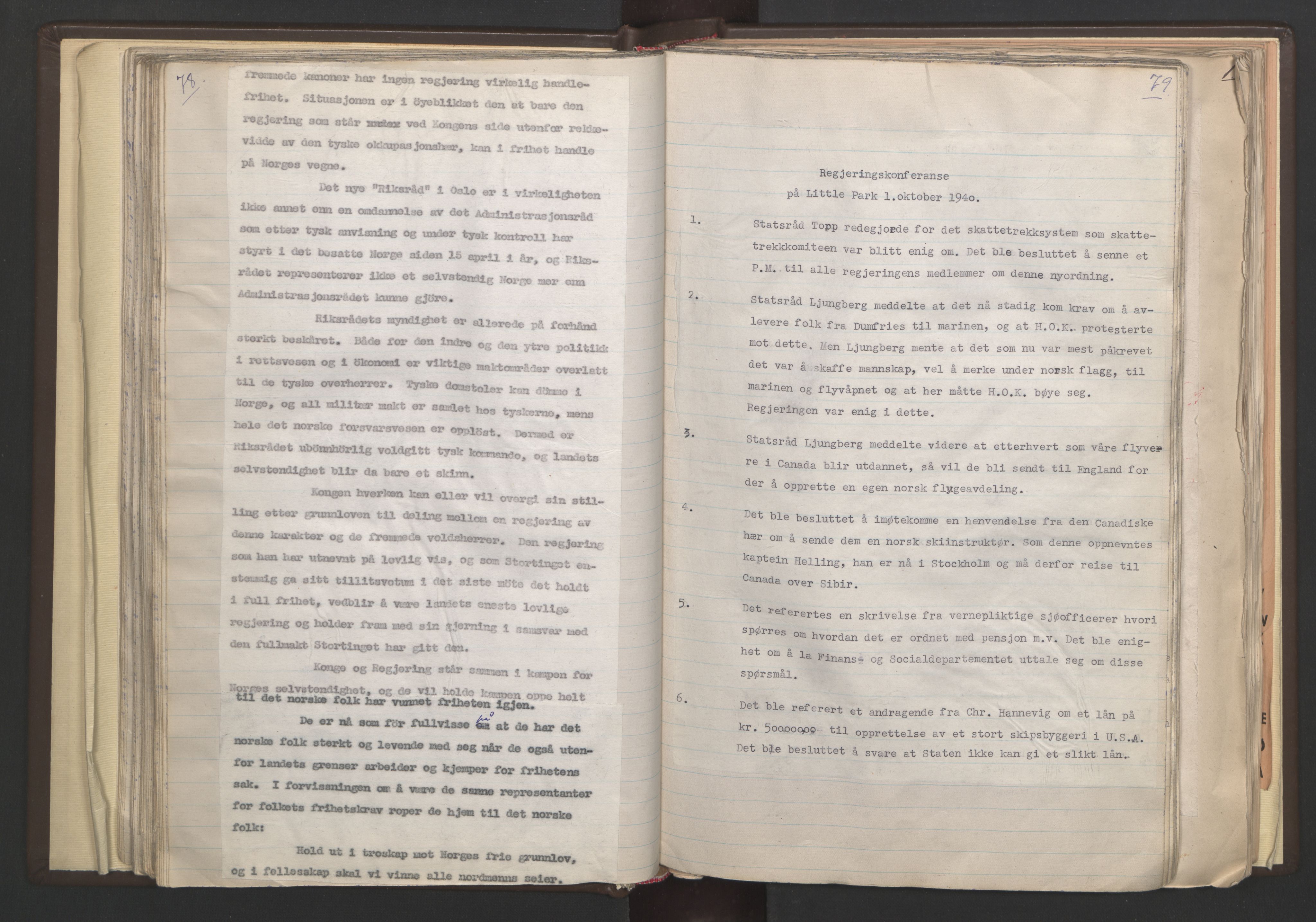Statsministerens kontor, RA/S-1005/A/Aa/L0001: Referat fra regjeringskonferanser, 1940-1941, s. 78-79