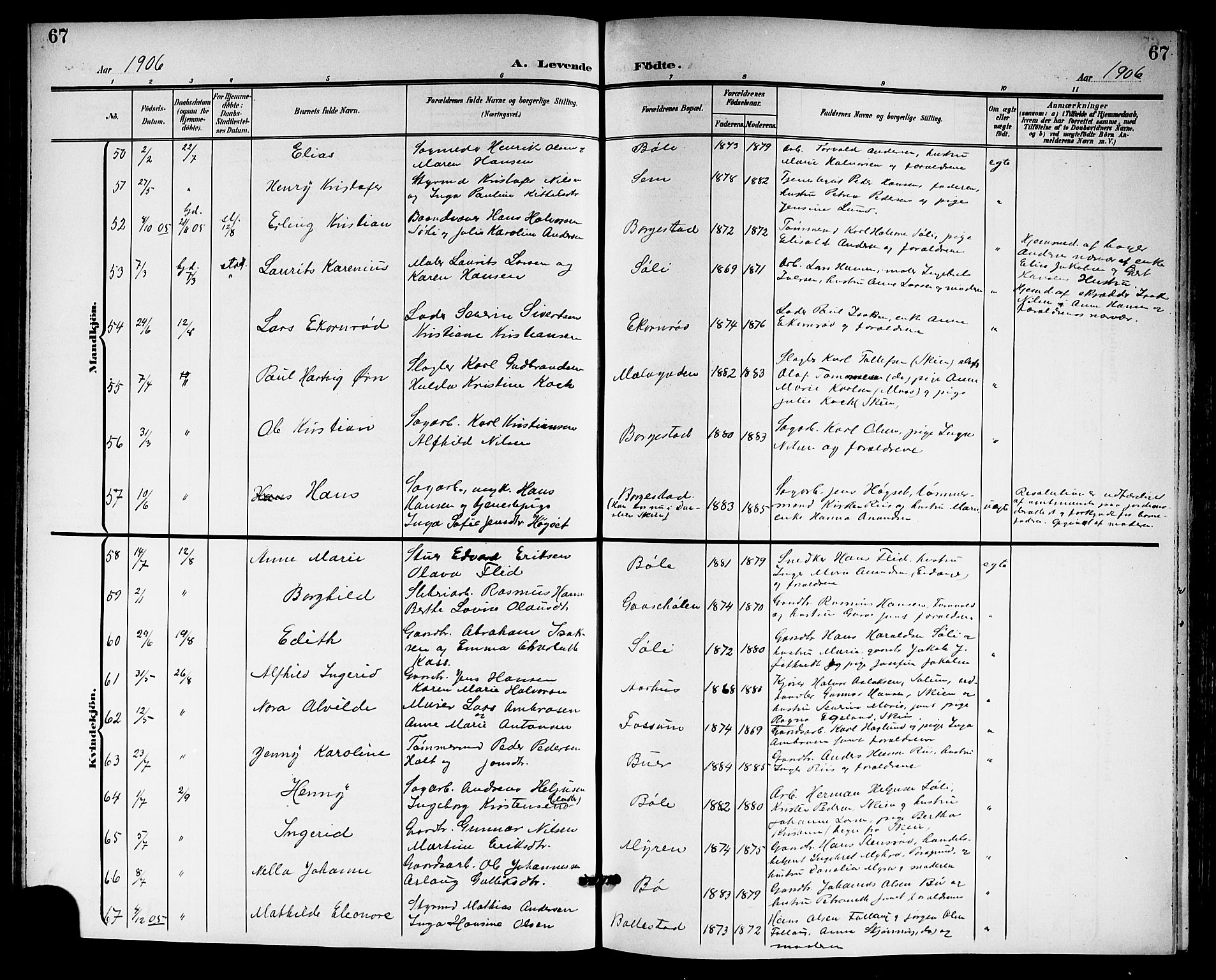 Gjerpen kirkebøker, AV/SAKO-A-265/G/Ga/L0003: Klokkerbok nr. I 3, 1901-1919, s. 67