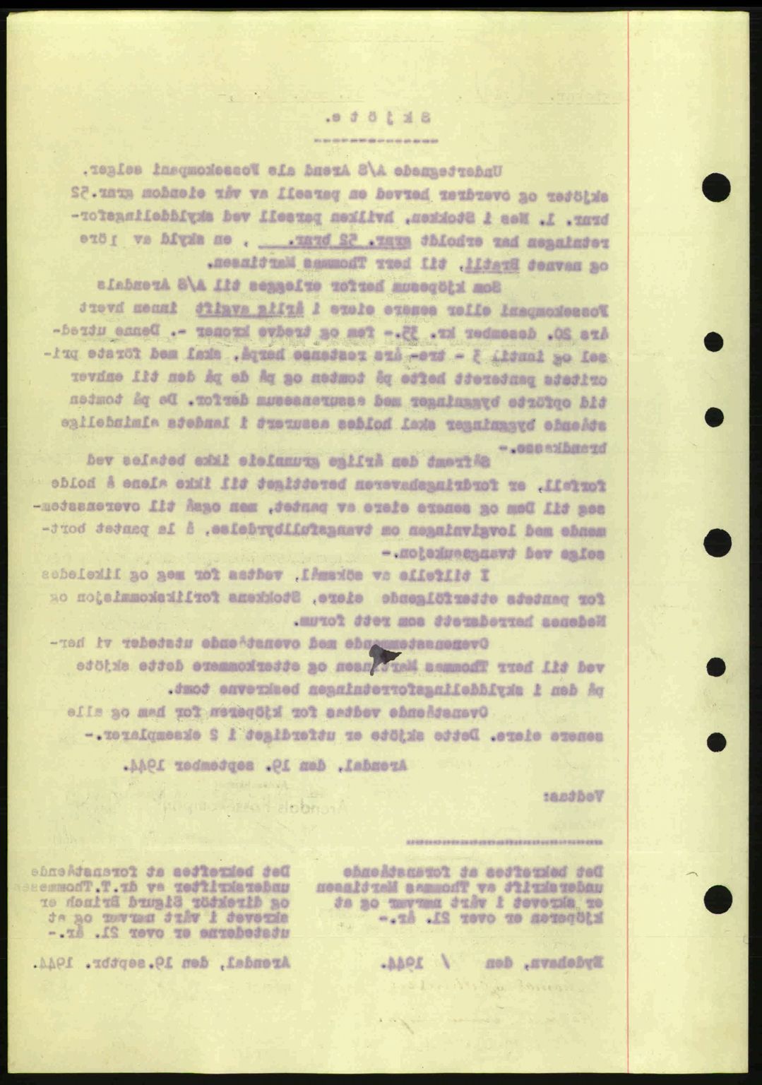 Nedenes sorenskriveri, SAK/1221-0006/G/Gb/Gba/L0052: Pantebok nr. A6a, 1944-1945, Dagboknr: 889/1944