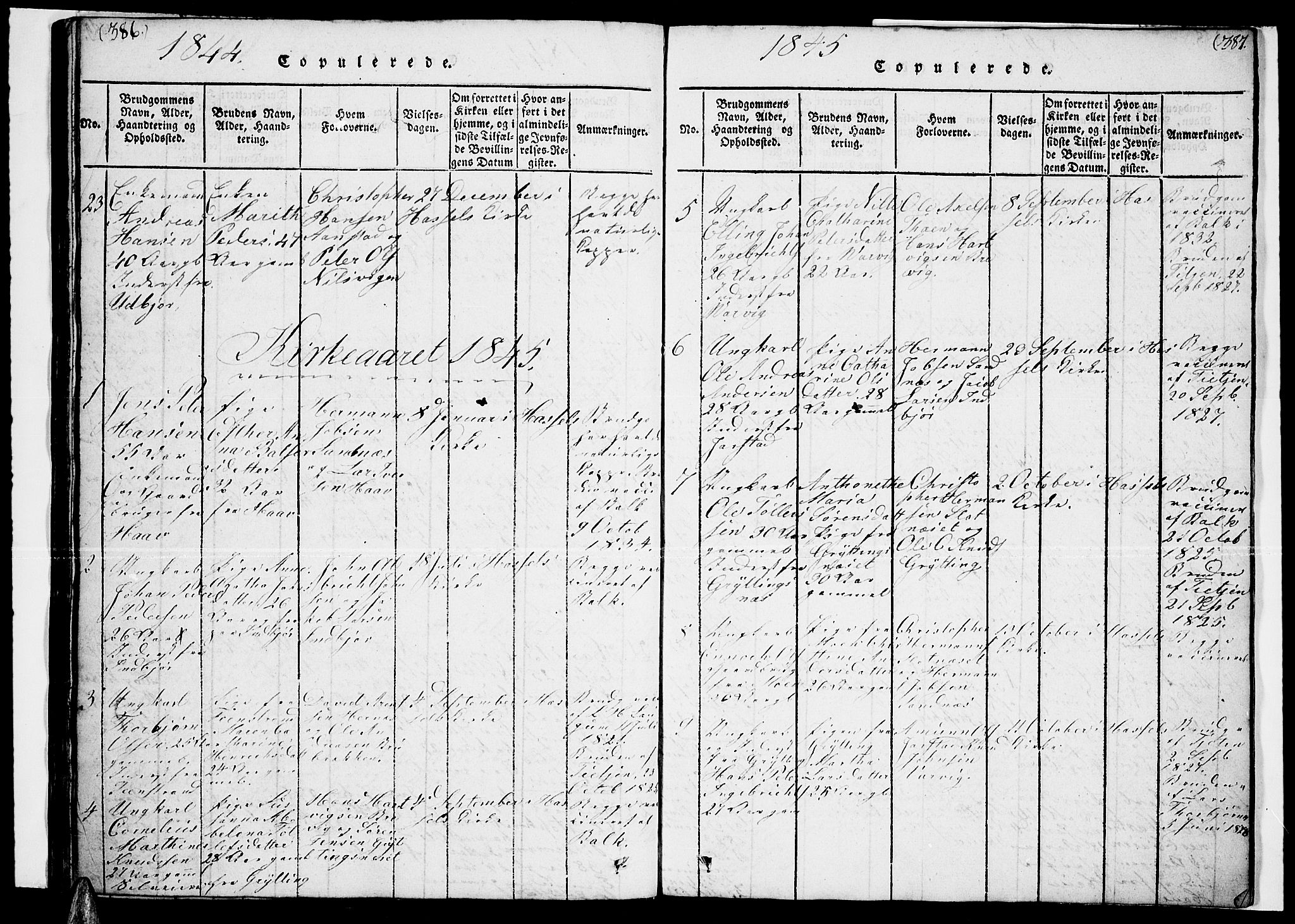 Ministerialprotokoller, klokkerbøker og fødselsregistre - Nordland, AV/SAT-A-1459/888/L1263: Klokkerbok nr. 888C02 /1, 1820-1850, s. 386-387