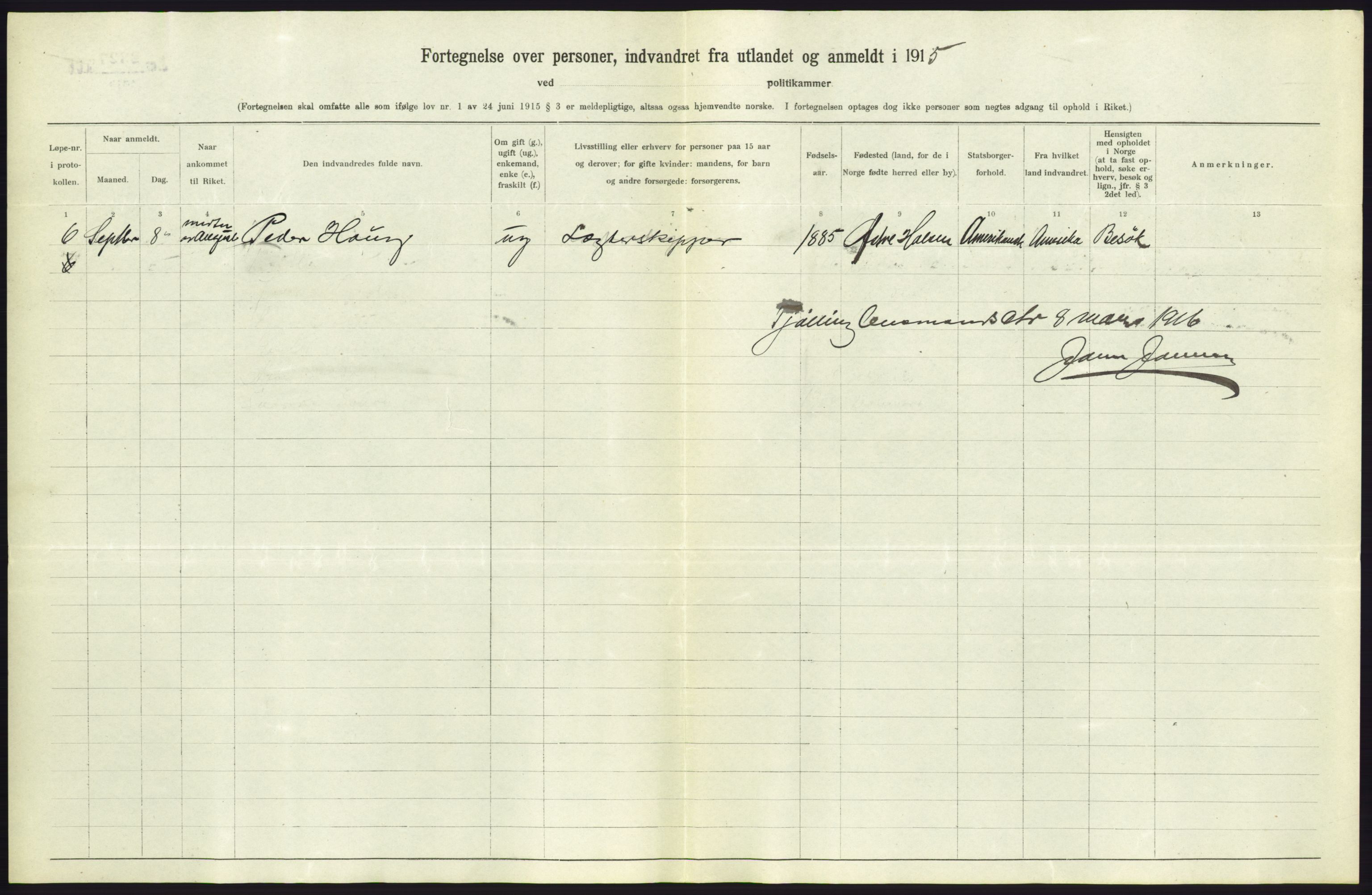 Statistisk sentralbyrå, Sosioøkonomiske emner, Folketellinger, boliger og boforhold, AV/RA-S-2231/F/Fa/L0001: Innvandring. Navn/fylkesvis, 1915, s. 280