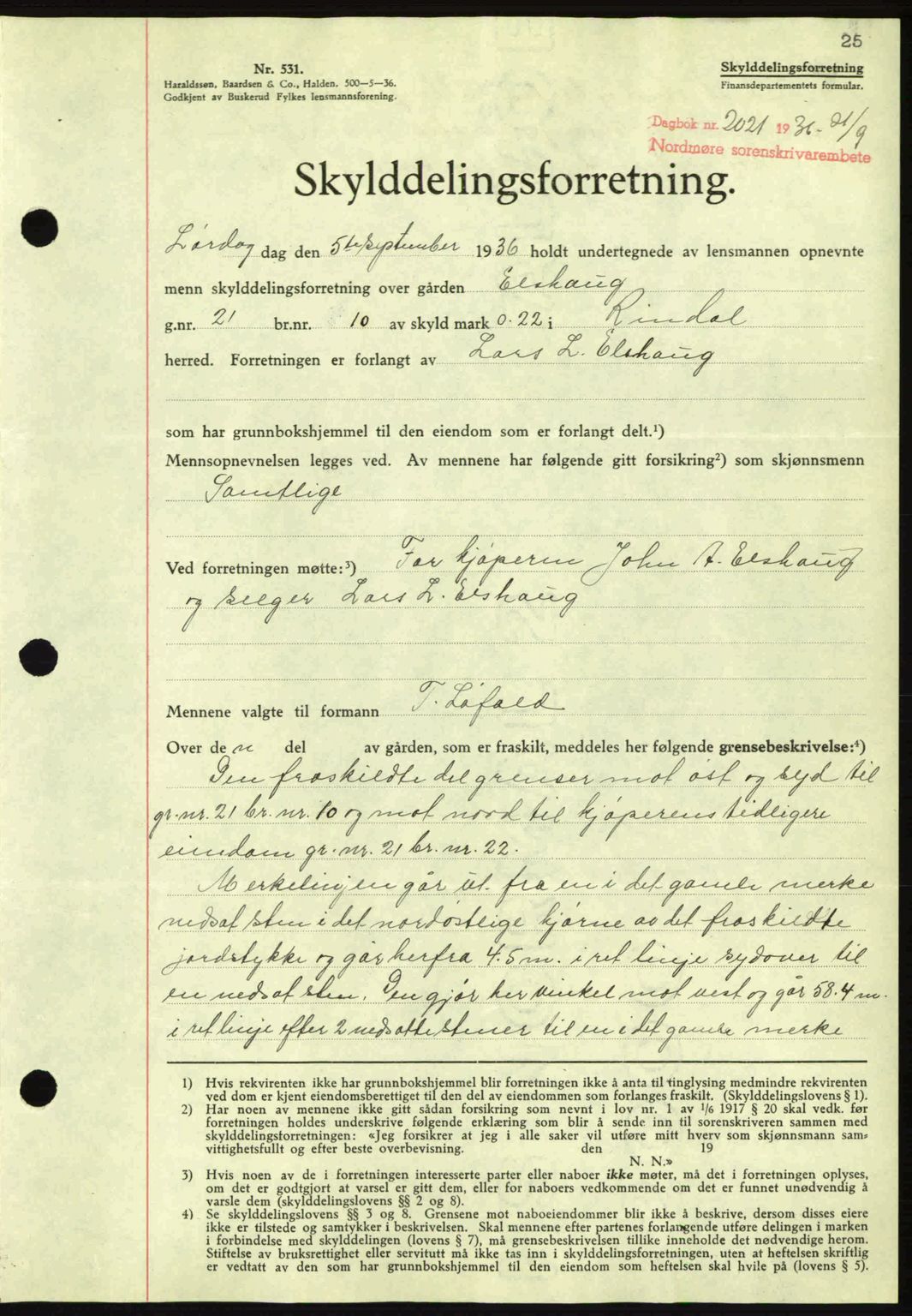 Nordmøre sorenskriveri, SAT/A-4132/1/2/2Ca: Pantebok nr. A80, 1936-1937, Dagboknr: 2021/1936