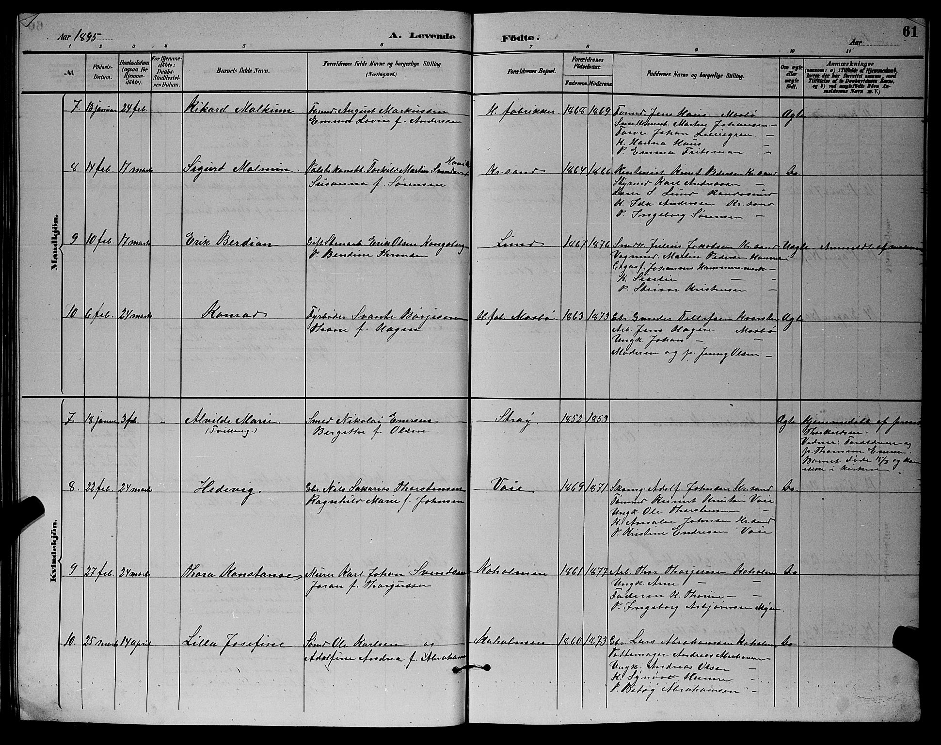 Oddernes sokneprestkontor, AV/SAK-1111-0033/F/Fb/Fba/L0008: Klokkerbok nr. B 8, 1887-1898, s. 61