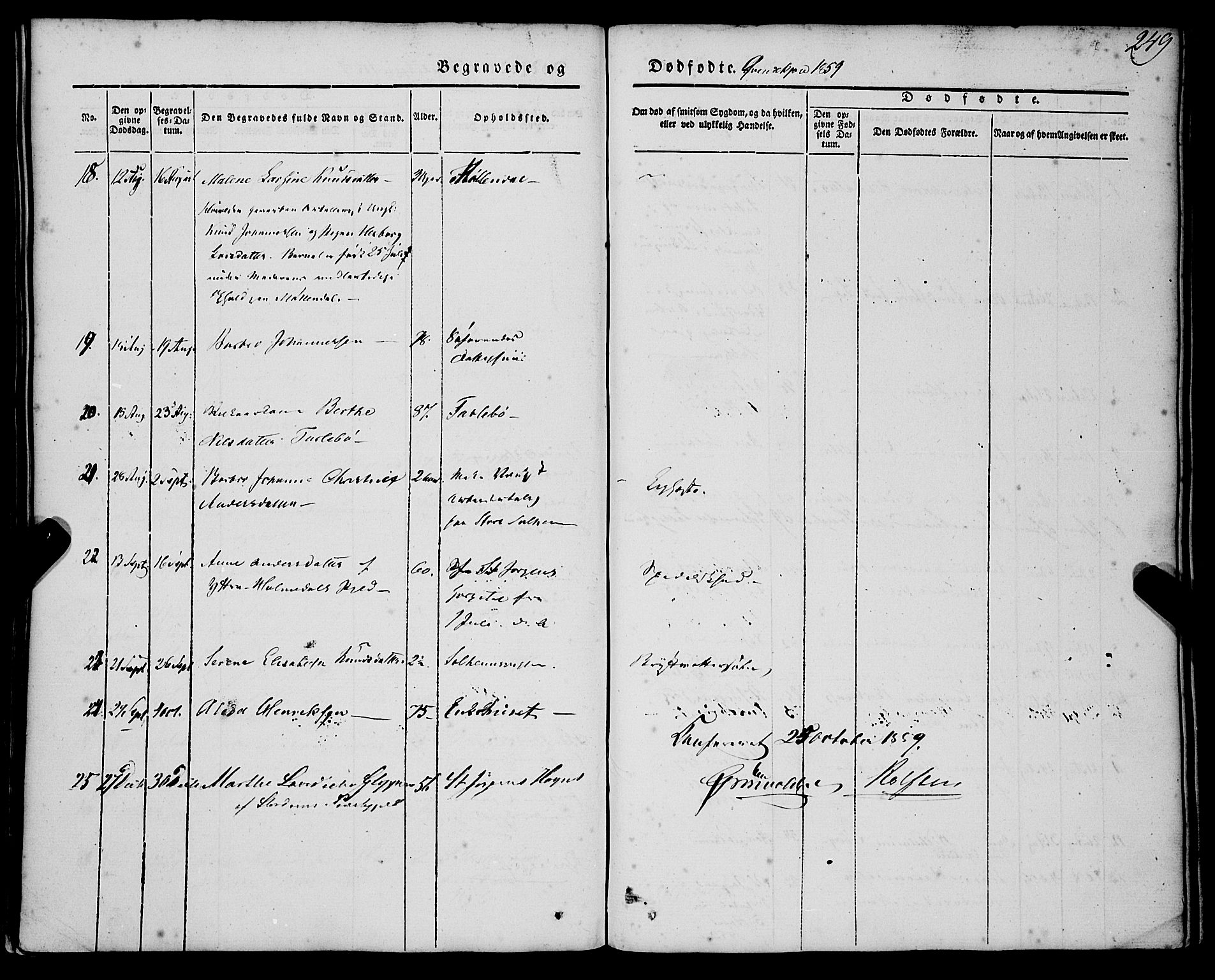 St. Jørgens hospital og Årstad sokneprestembete, AV/SAB-A-99934: Ministerialbok nr. A 4, 1844-1863, s. 249