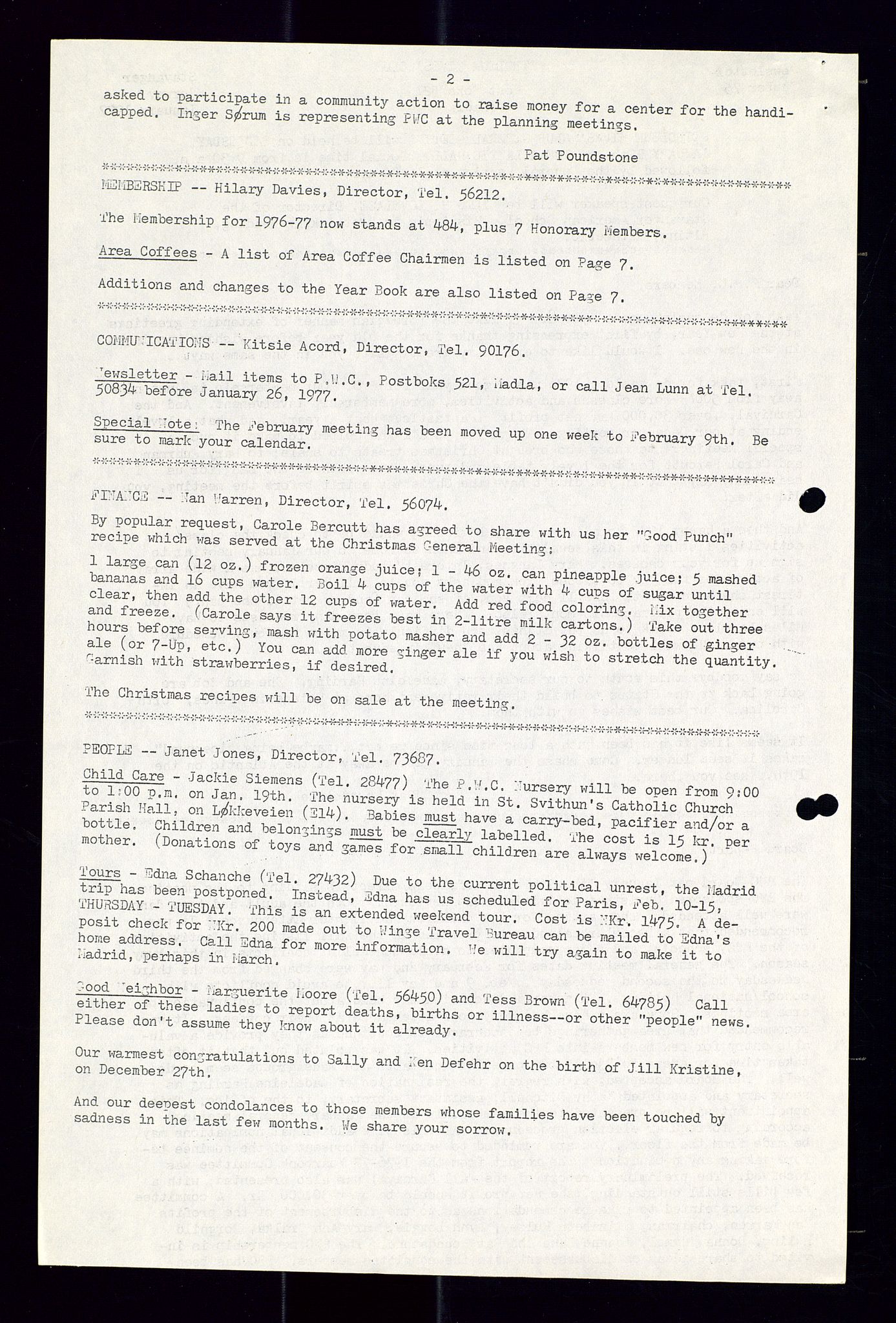 PA 1547 - Petroleum Wives Club, AV/SAST-A-101974/X/Xa/L0001: Newsletters (1971-1978)/radiointervjuer på kasett (1989-1992), 1970-1978