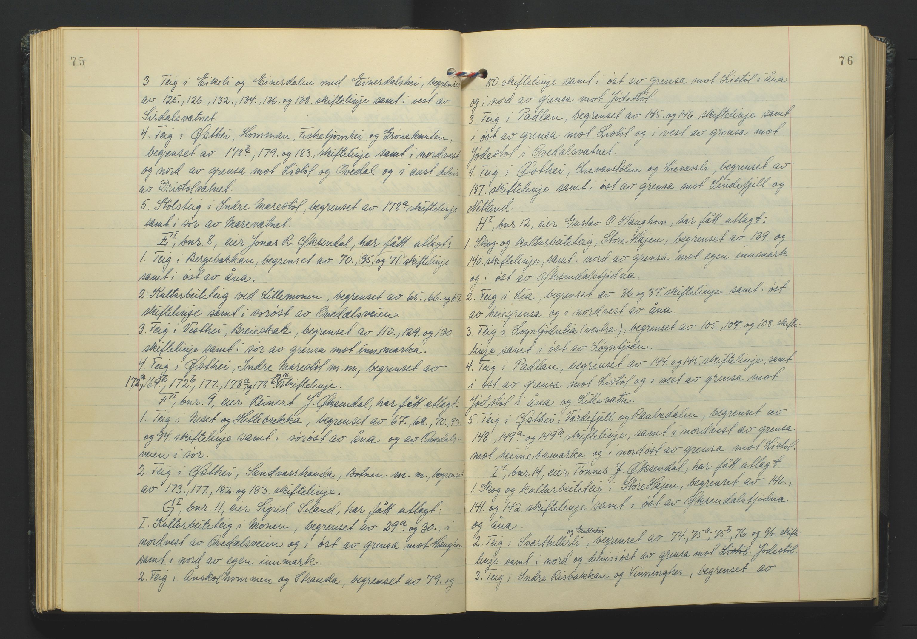 Lista jordskifterett, AV/SAK-1541-0005/F/Fa/L0003: Jordskifterettsbok Flekkefjord domssokn, med gårdsregister nr 9, 1956-1963, s. 75-76
