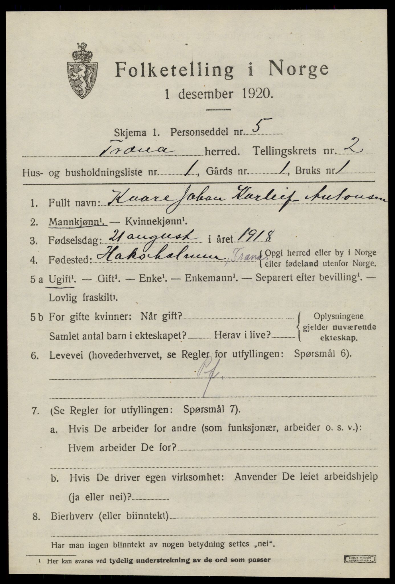 SAT, Folketelling 1920 for 1835 Træna herred, 1920, s. 428
