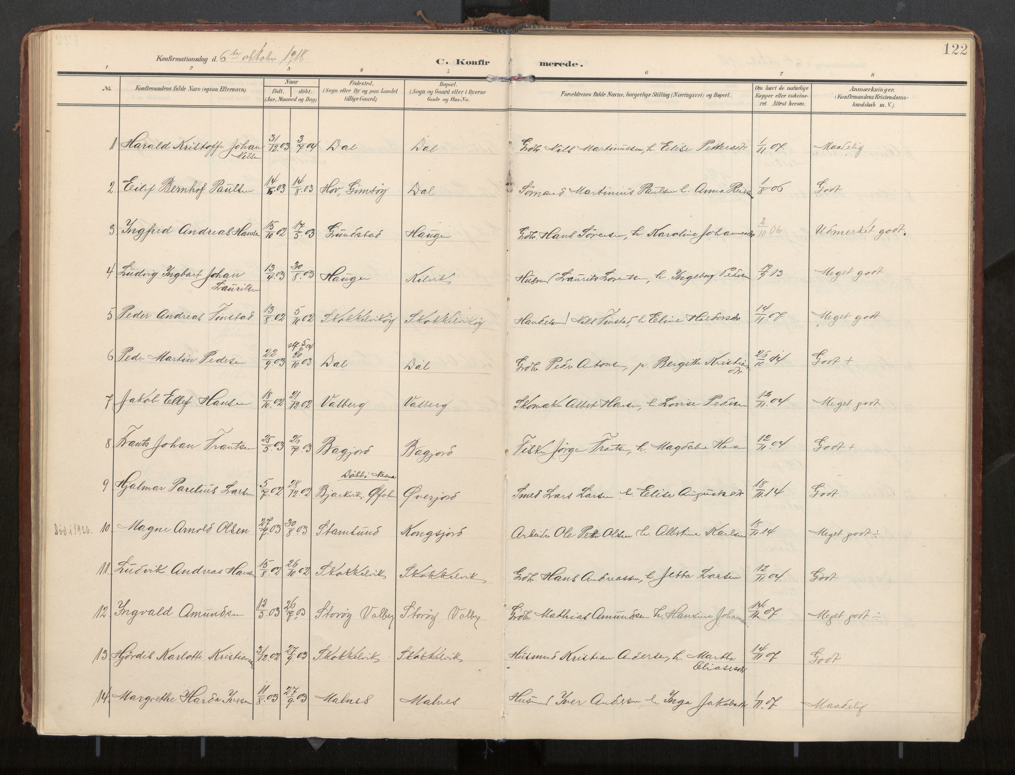 Ministerialprotokoller, klokkerbøker og fødselsregistre - Nordland, AV/SAT-A-1459/884/L1194: Ministerialbok nr. 884A02, 1906-1937, s. 122