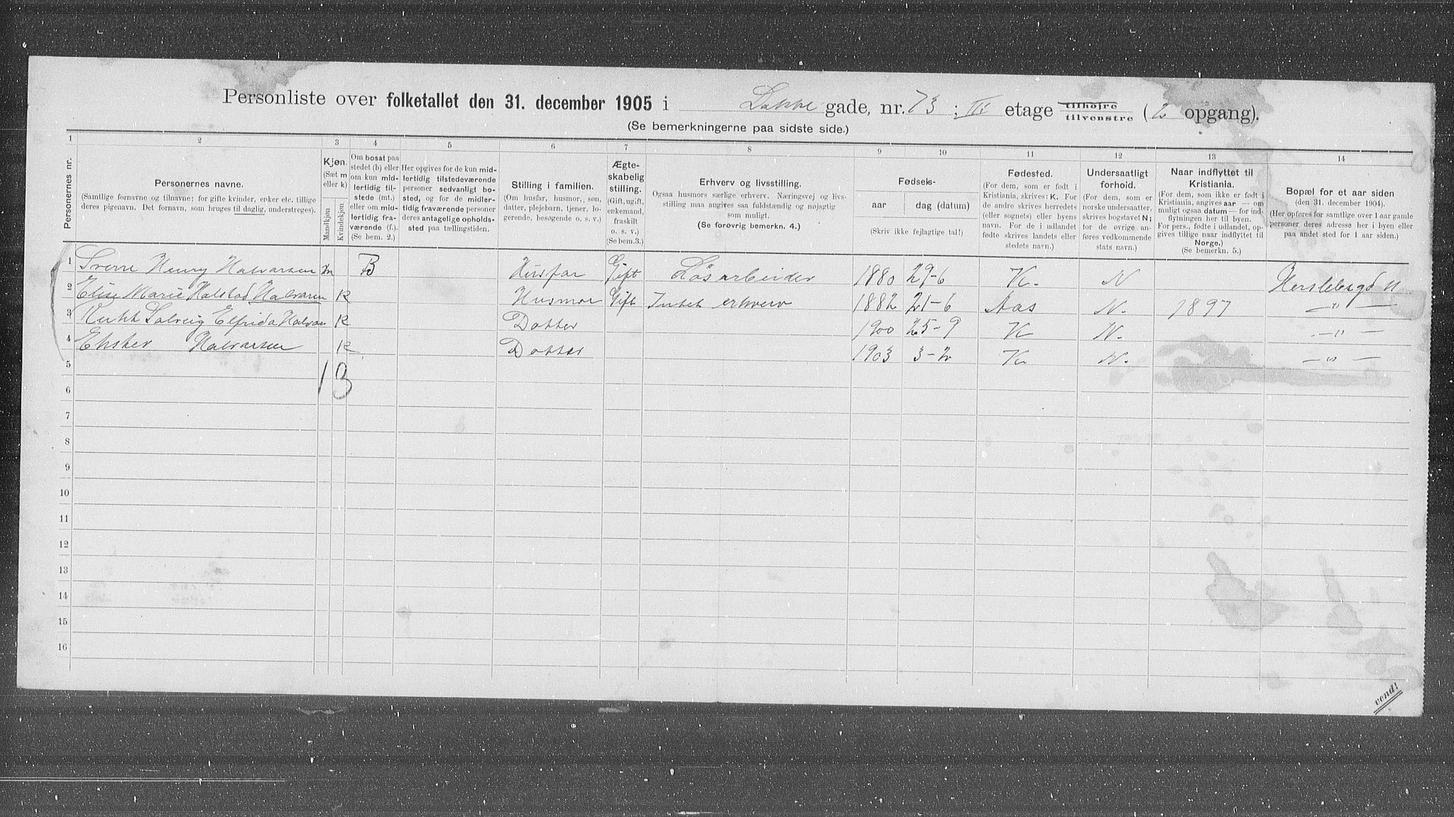 OBA, Kommunal folketelling 31.12.1905 for Kristiania kjøpstad, 1905, s. 29498