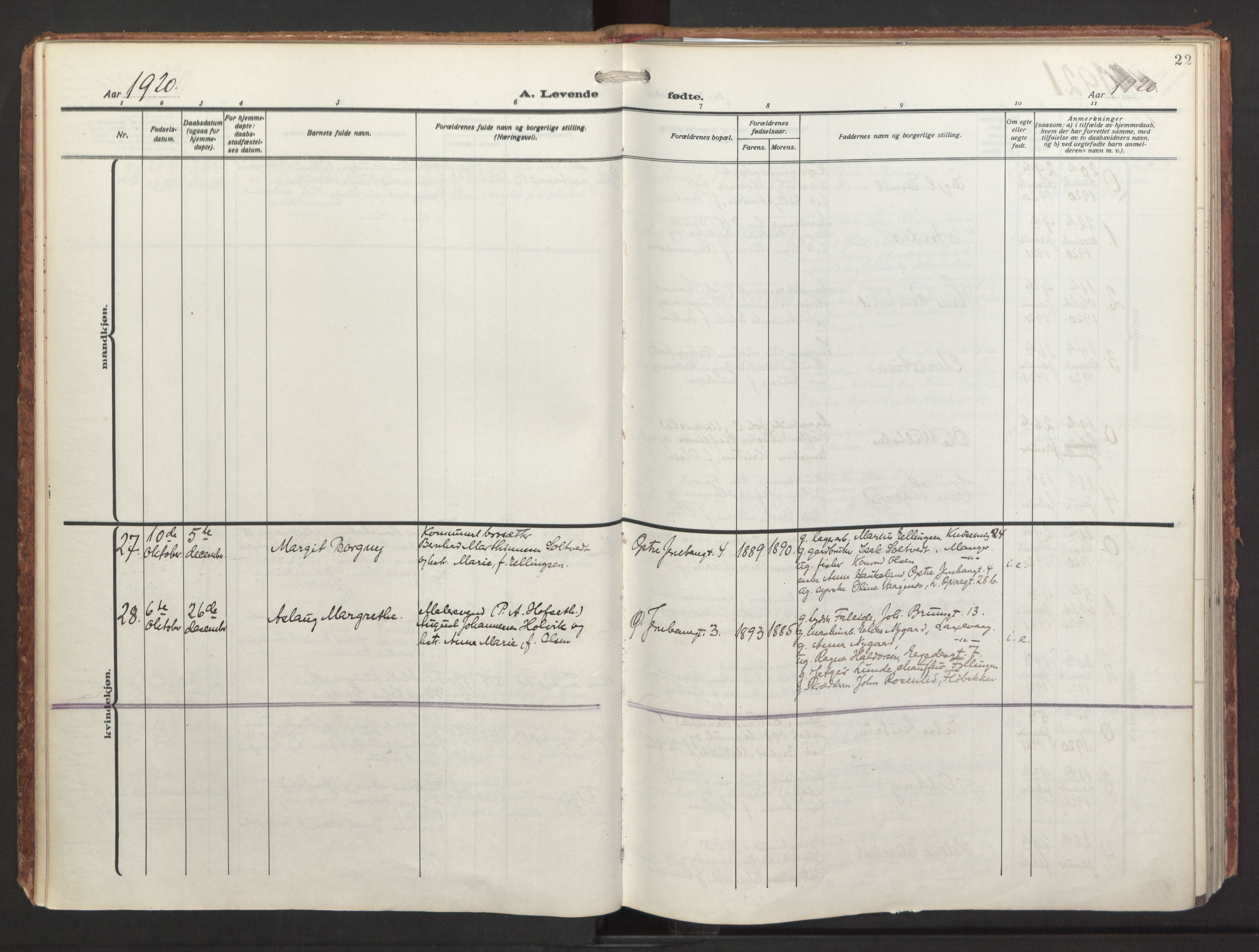 St. Jacob sokneprestembete, AV/SAB-A-78001/H/Haa/L0001: Ministerialbok nr. A 1, 1917-1952, s. 22