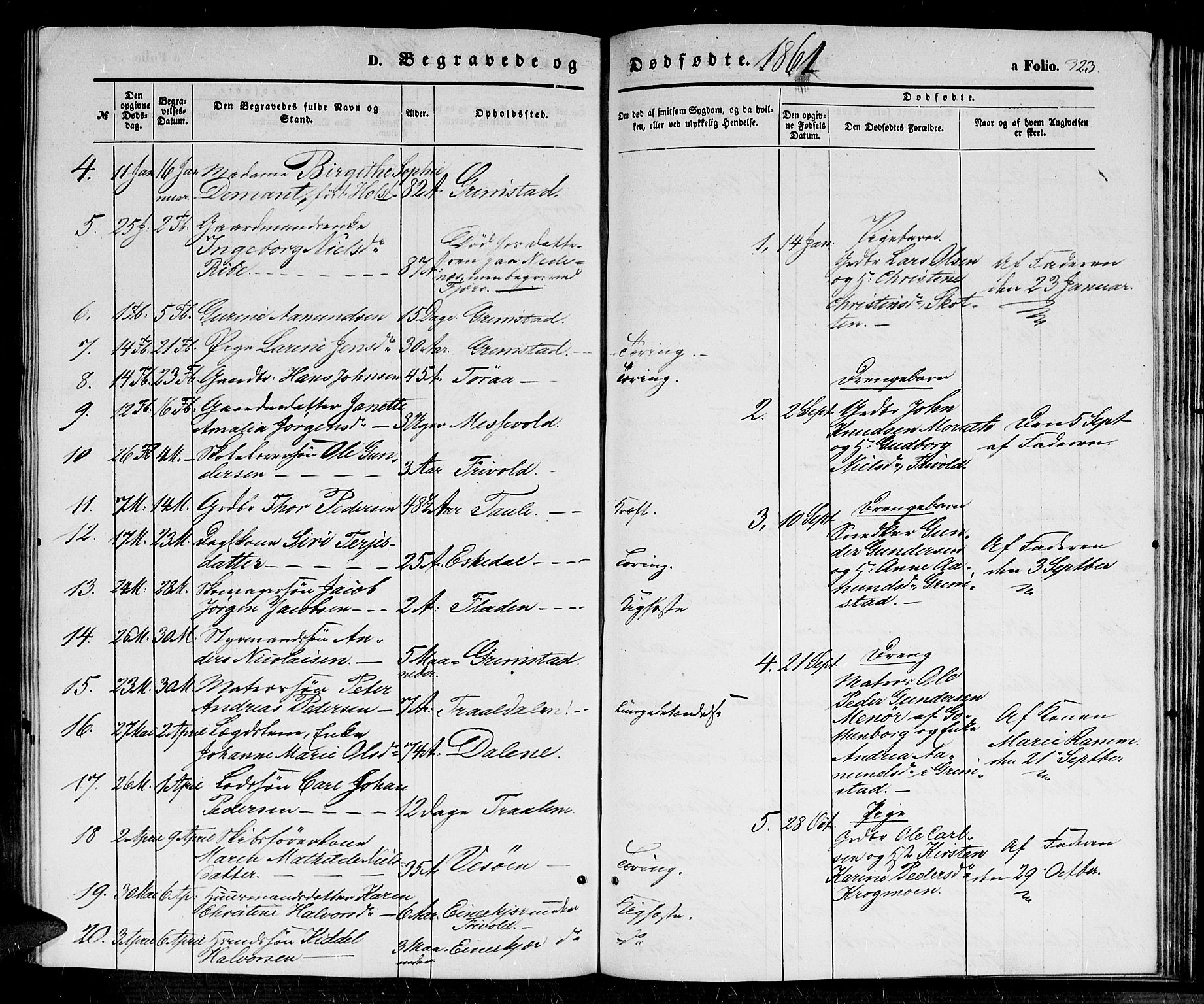 Fjære sokneprestkontor, AV/SAK-1111-0011/F/Fb/L0008: Klokkerbok nr. B 8, 1854-1867, s. 323