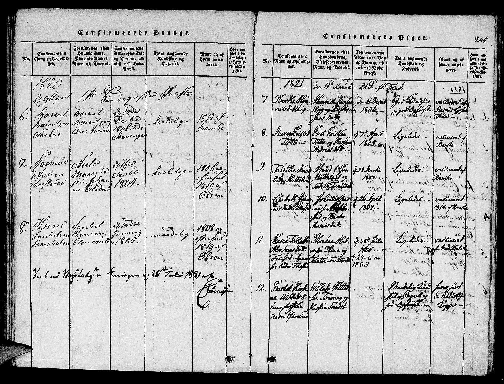 Klepp sokneprestkontor, AV/SAST-A-101803/001/3/30BA/L0002: Ministerialbok nr. A 2, 1816-1833, s. 245