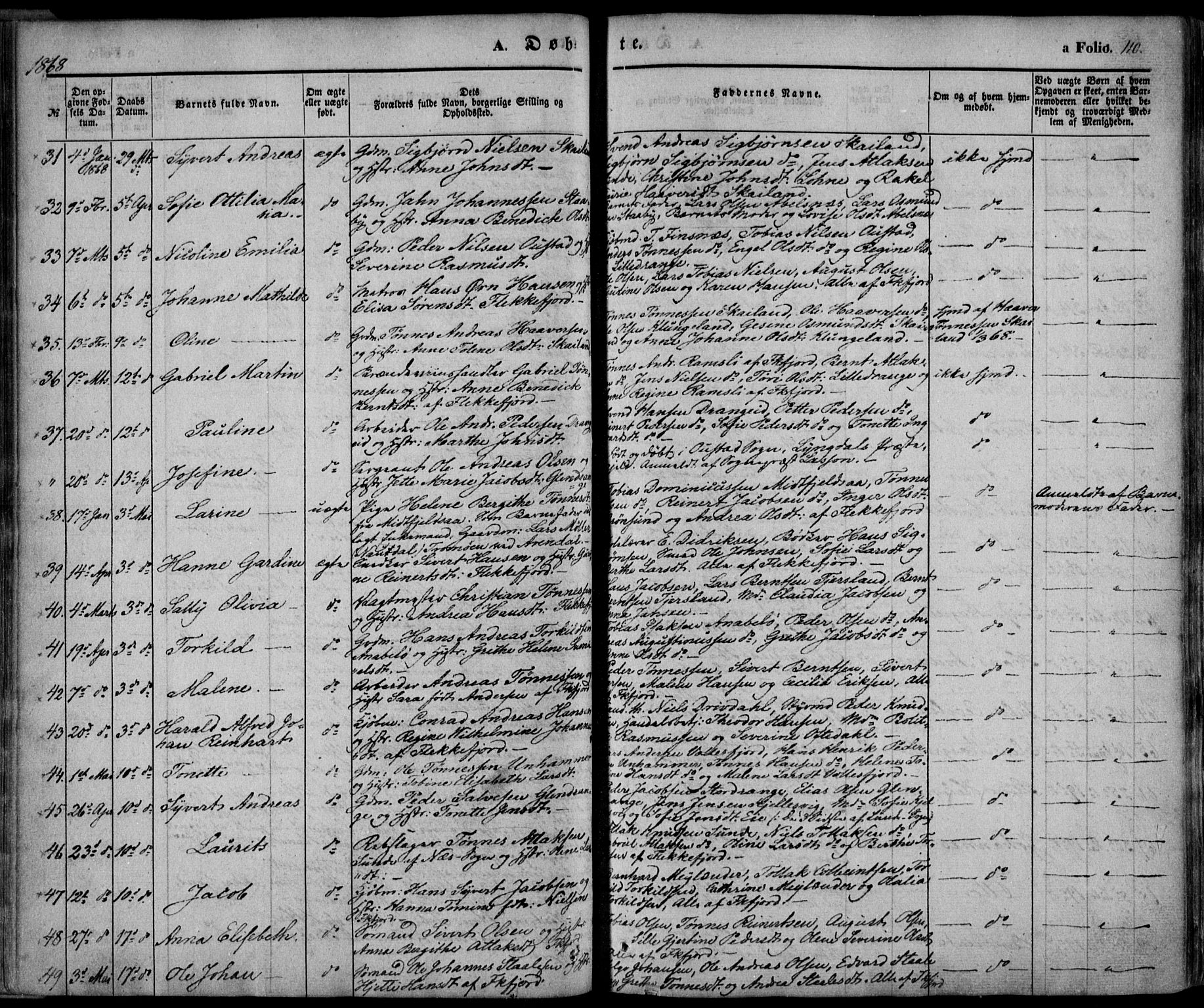Flekkefjord sokneprestkontor, AV/SAK-1111-0012/F/Fa/Fac/L0005: Ministerialbok nr. A 5, 1849-1875, s. 110