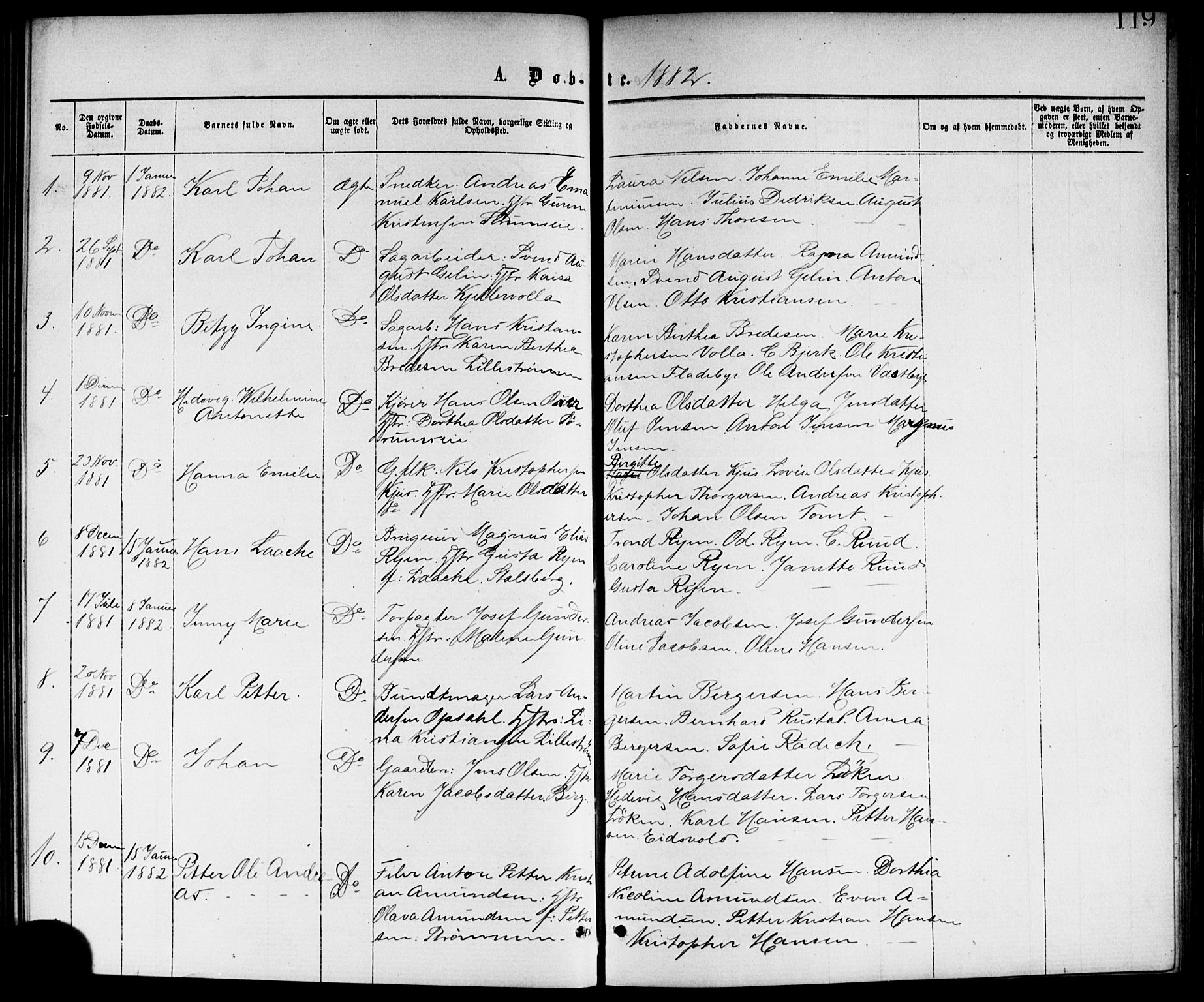 Skedsmo prestekontor Kirkebøker, AV/SAO-A-10033a/G/Ga/L0003: Klokkerbok nr. I 3, 1873-1882, s. 119