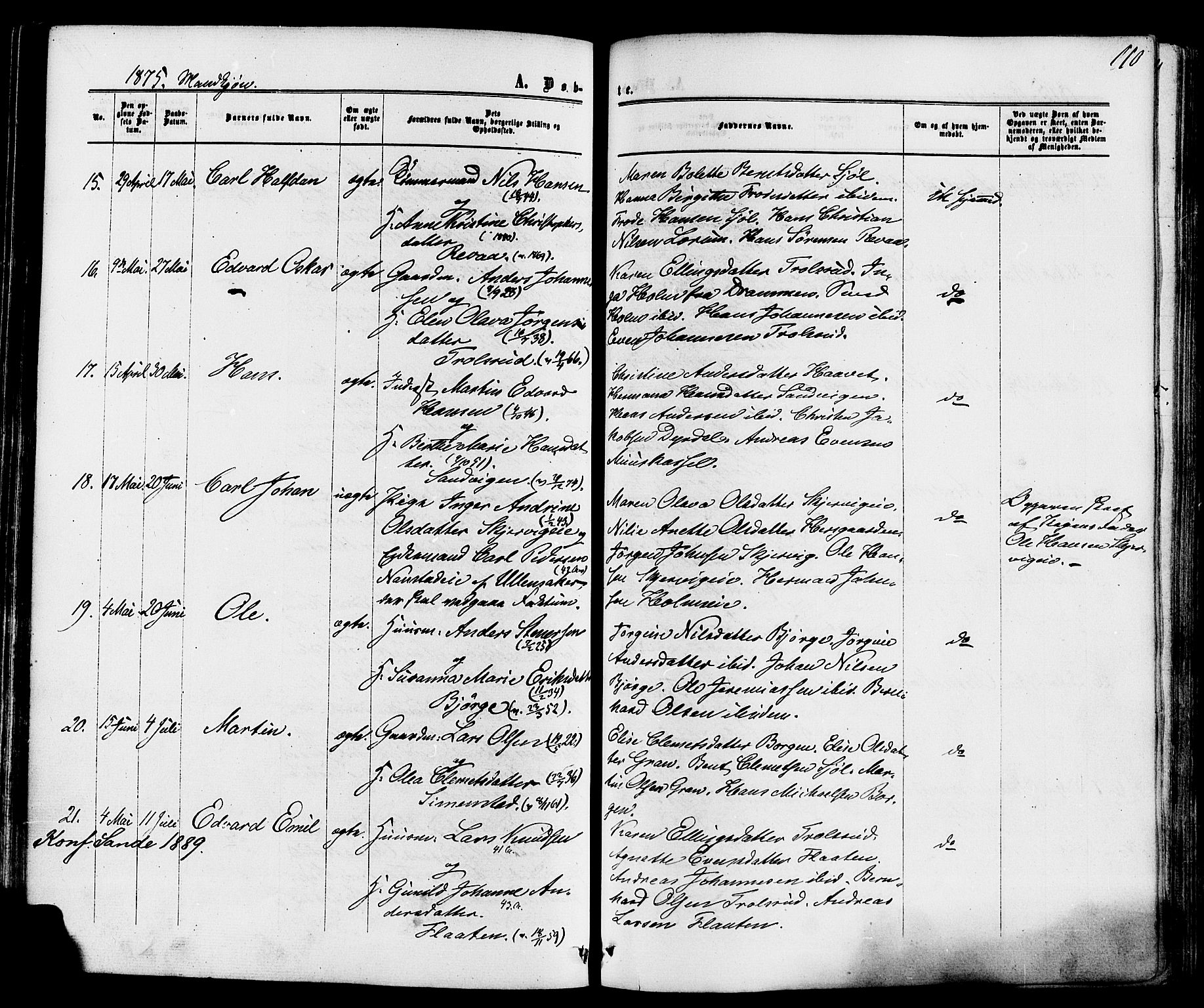 Sande Kirkebøker, AV/SAKO-A-53/F/Fa/L0005: Ministerialbok nr. 5, 1865-1877, s. 110