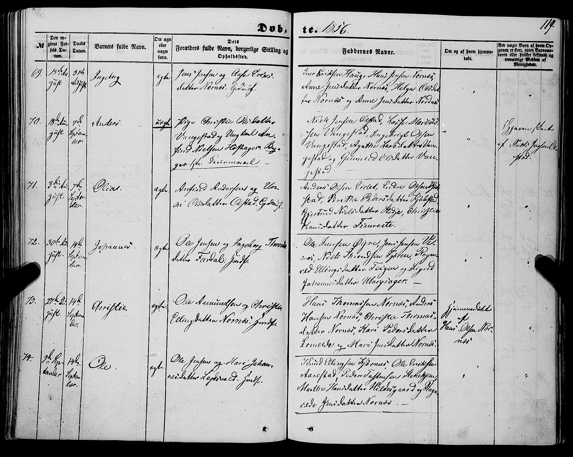 Sogndal sokneprestembete, AV/SAB-A-81301/H/Haa/Haaa/L0012I: Ministerialbok nr. A 12I, 1847-1859, s. 119