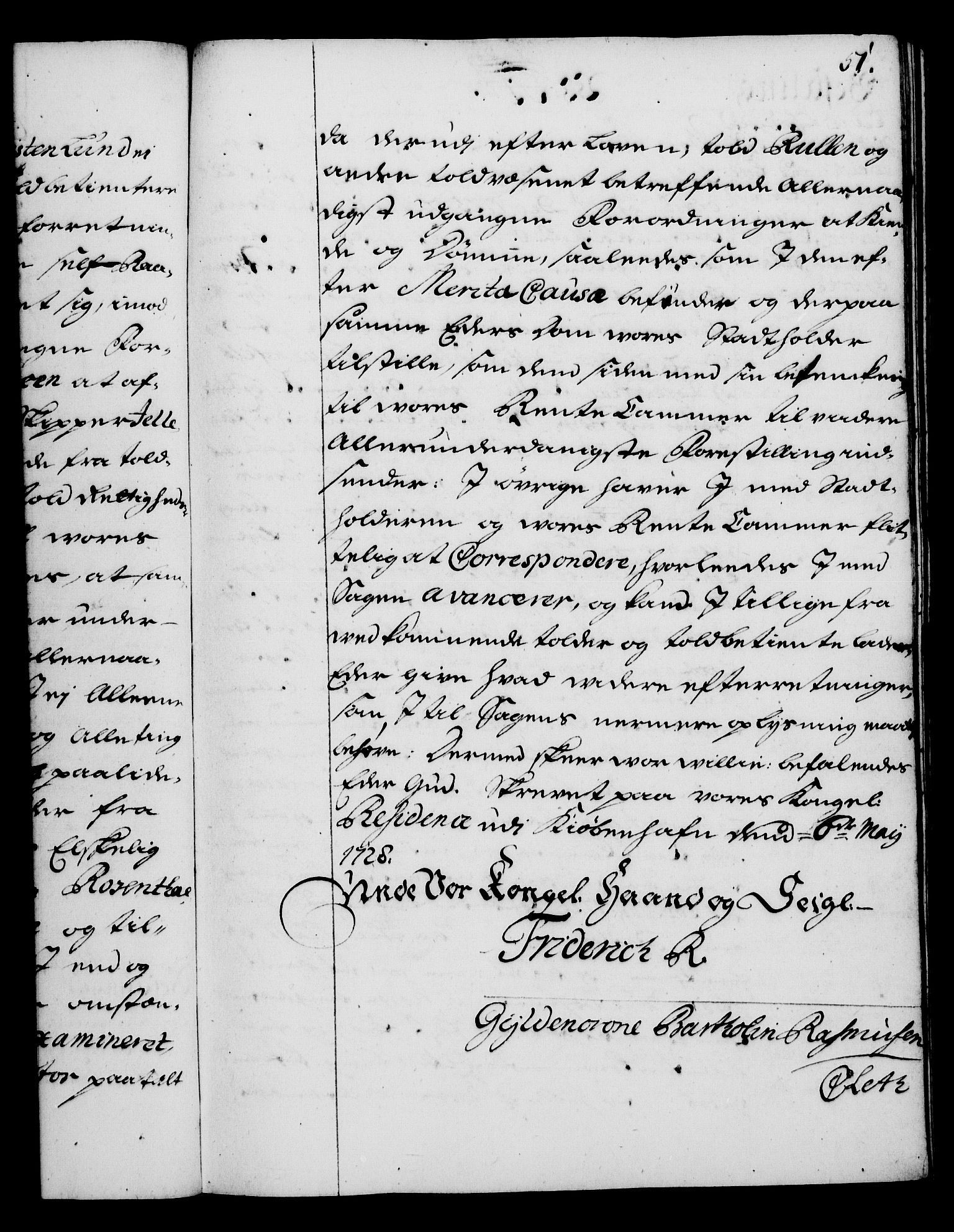 Rentekammeret, Kammerkanselliet, RA/EA-3111/G/Gg/Gga/L0003: Norsk ekspedisjonsprotokoll med register (merket RK 53.3), 1727-1734, s. 51