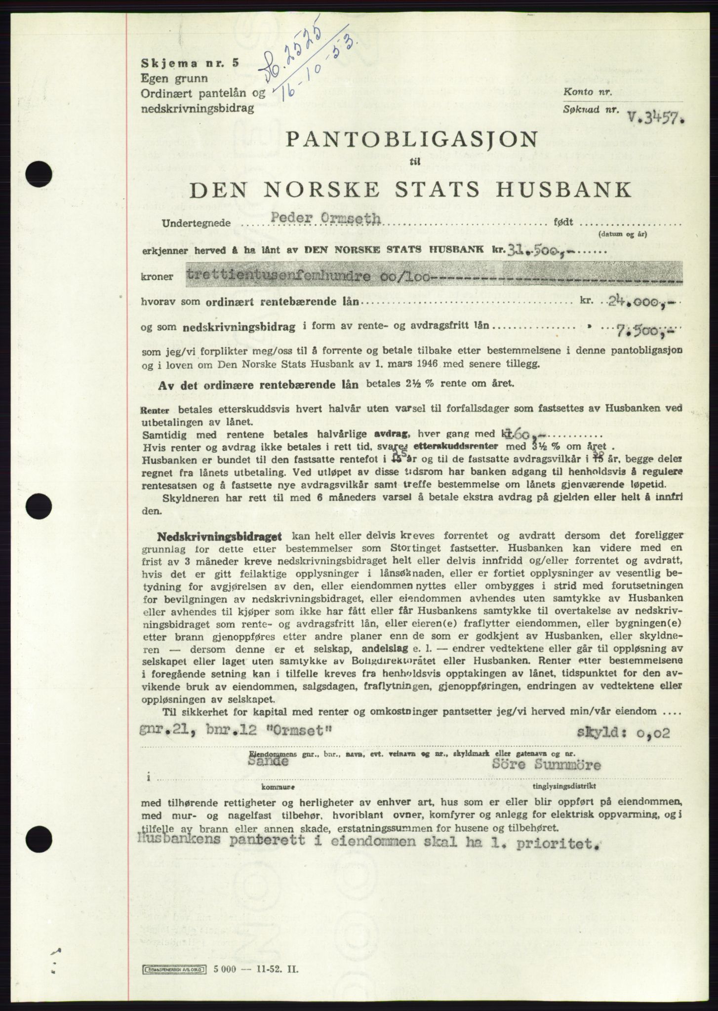 Søre Sunnmøre sorenskriveri, SAT/A-4122/1/2/2C/L0124: Pantebok nr. 12B, 1953-1954, Dagboknr: 2525/1953