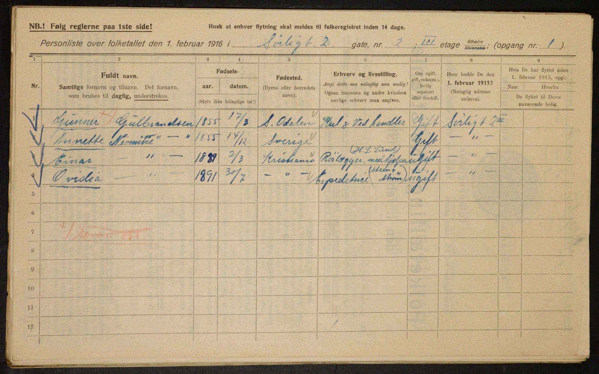 OBA, Kommunal folketelling 1.2.1916 for Kristiania, 1916, s. 109420