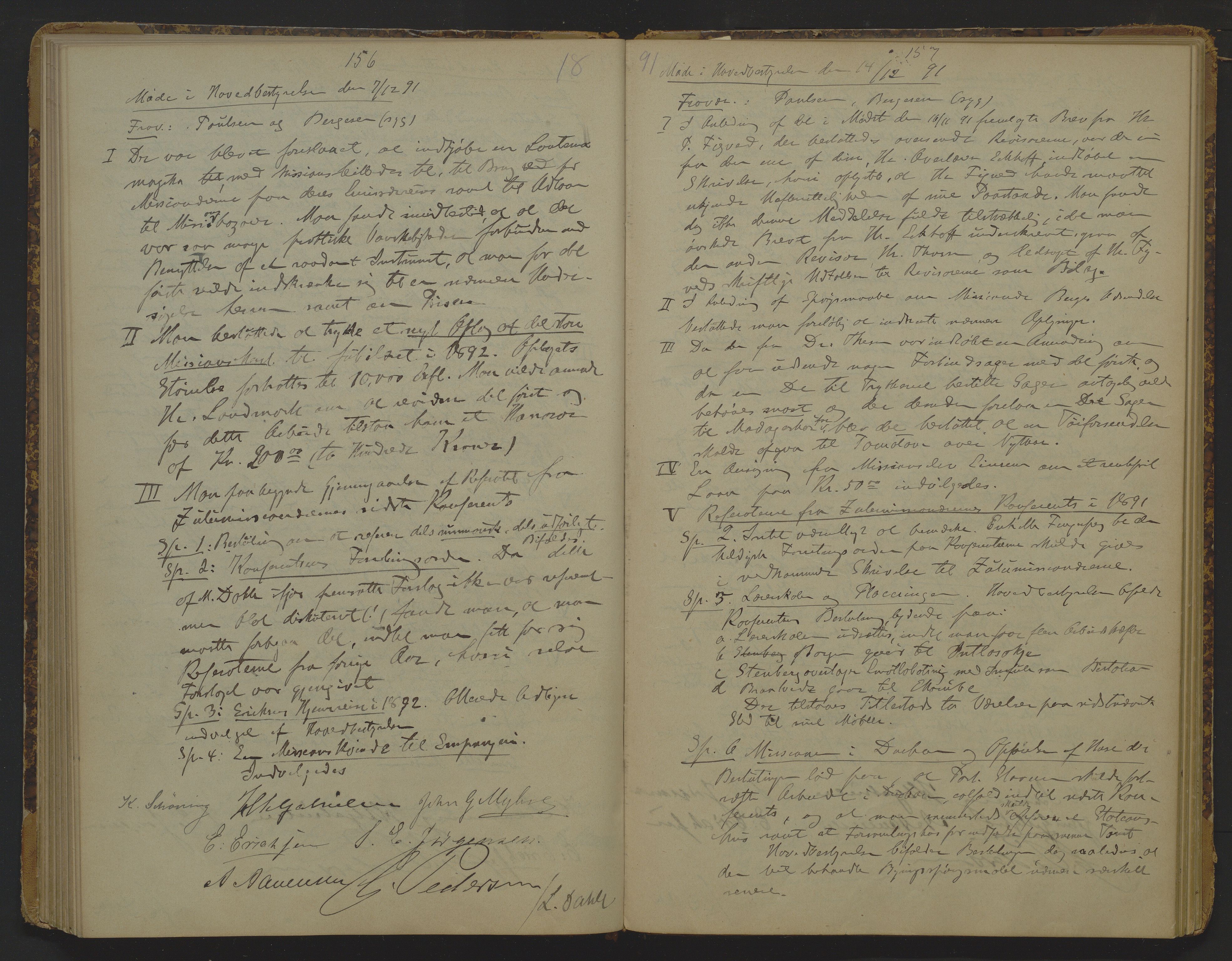 Det Norske Misjonsselskap - hovedadministrasjonen, VID/MA-A-1045/D/Da/Daa/L0012: Styreprotokoll nr. VII, 12. august 1889 - 1. februar 1893, 1889-1893, s. 156-157