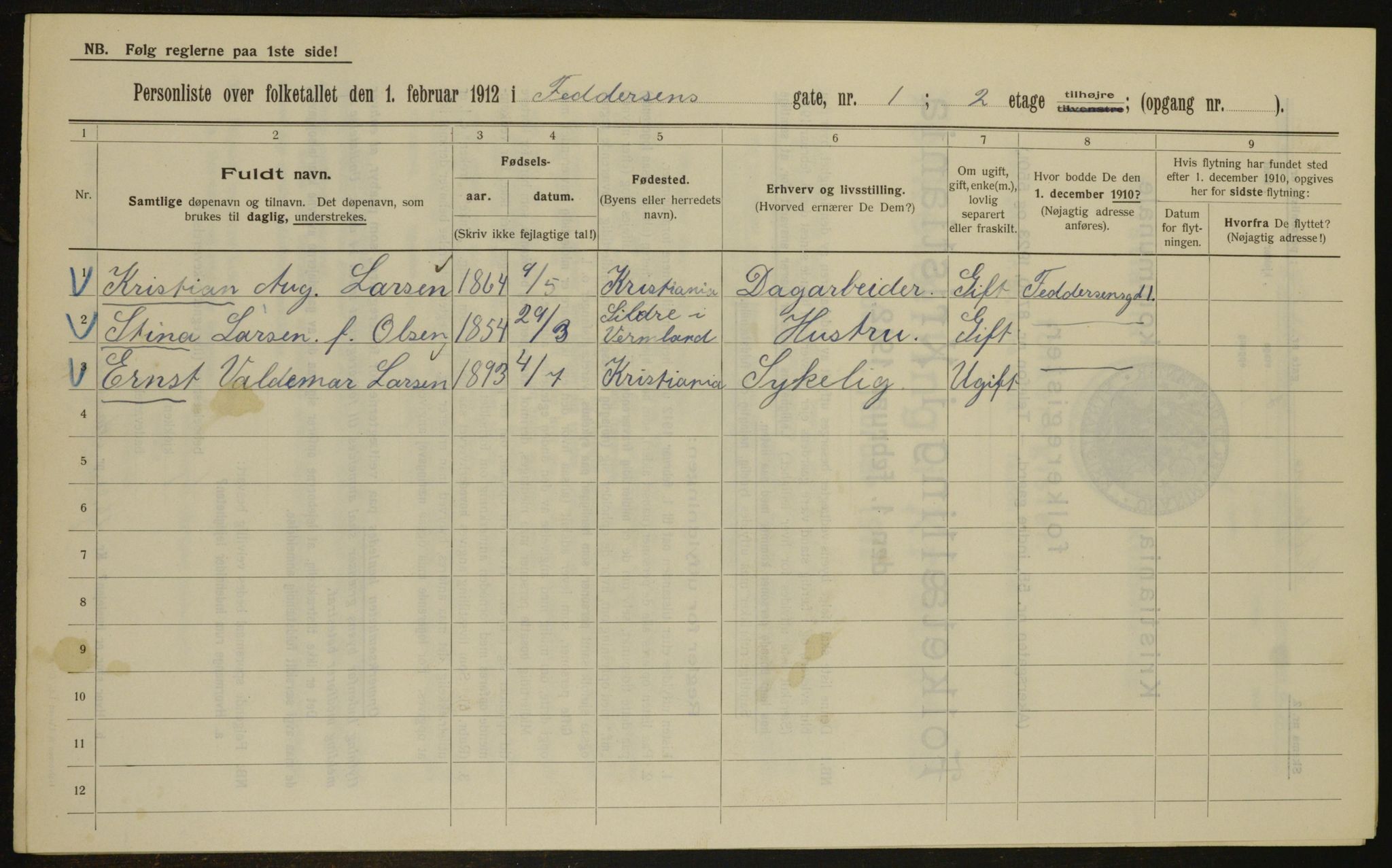 OBA, Kommunal folketelling 1.2.1912 for Kristiania, 1912, s. 23975