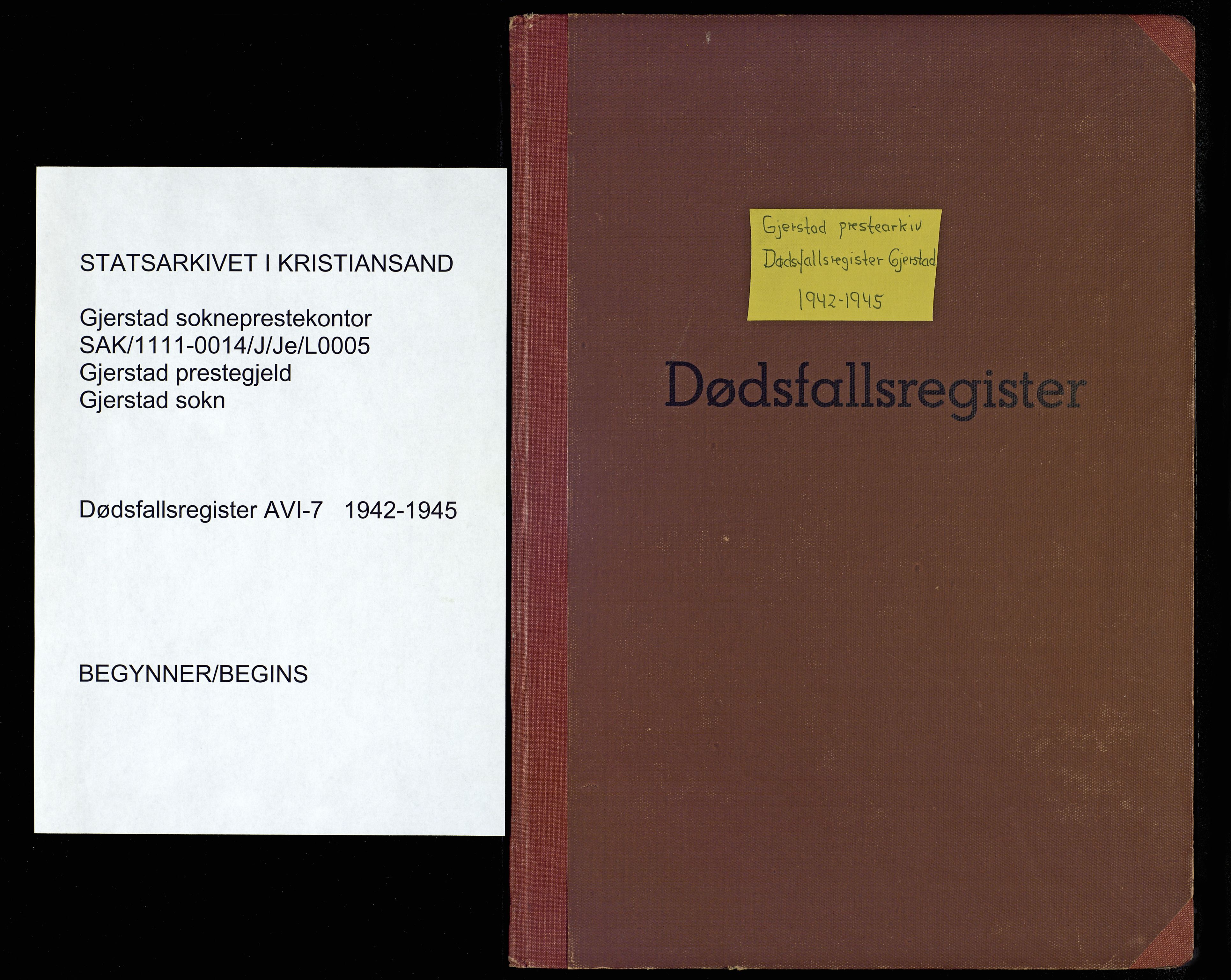 Gjerstad sokneprestkontor, SAK/1111-0014/J/Je/L0005: A-VI-7 - Dødsfallsregister Gjerstad, 1942-1945