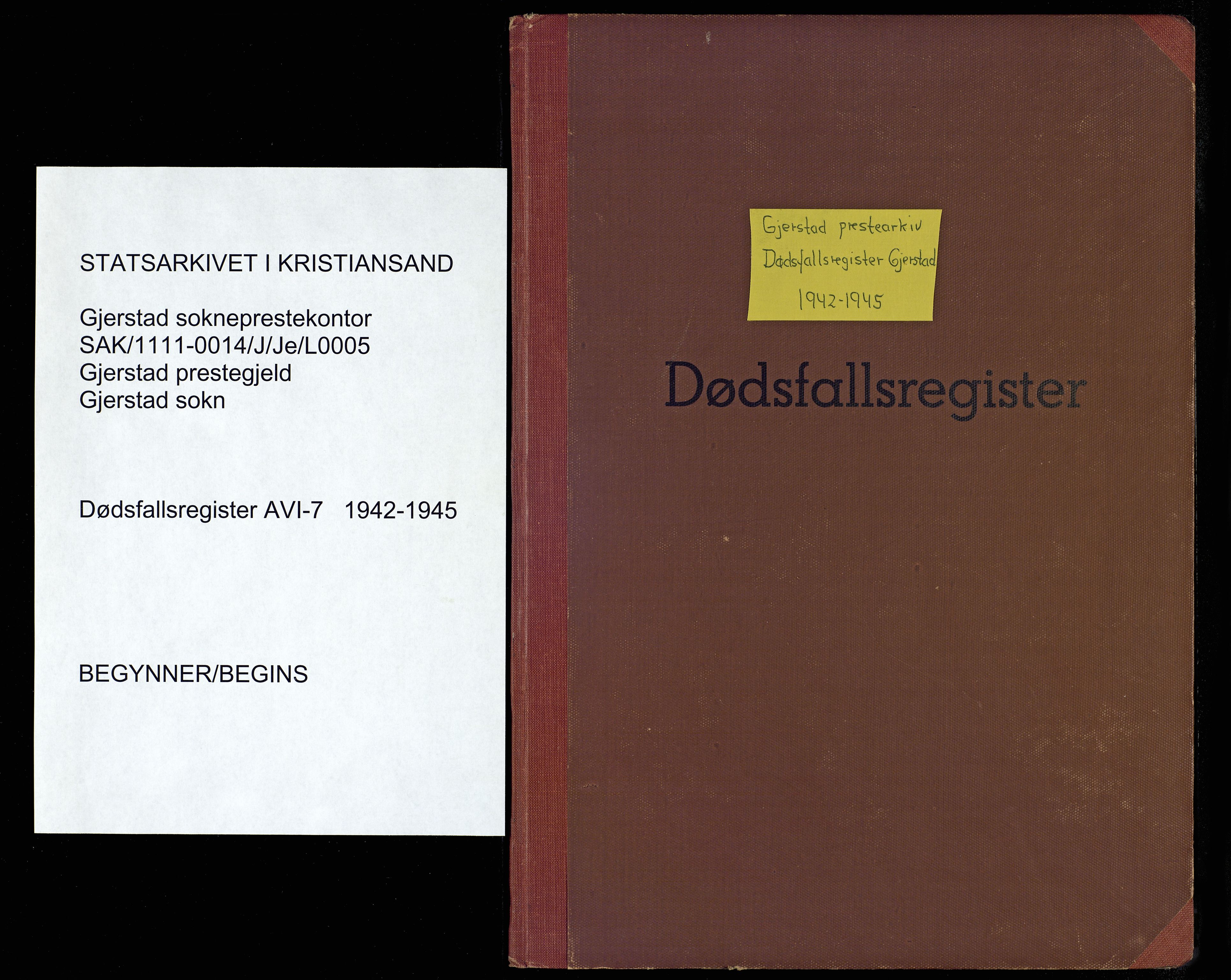 Gjerstad sokneprestkontor, AV/SAK-1111-0014/J/Je/L0005: A-VI-7 - Dødsfallsregister Gjerstad, 1942-1945