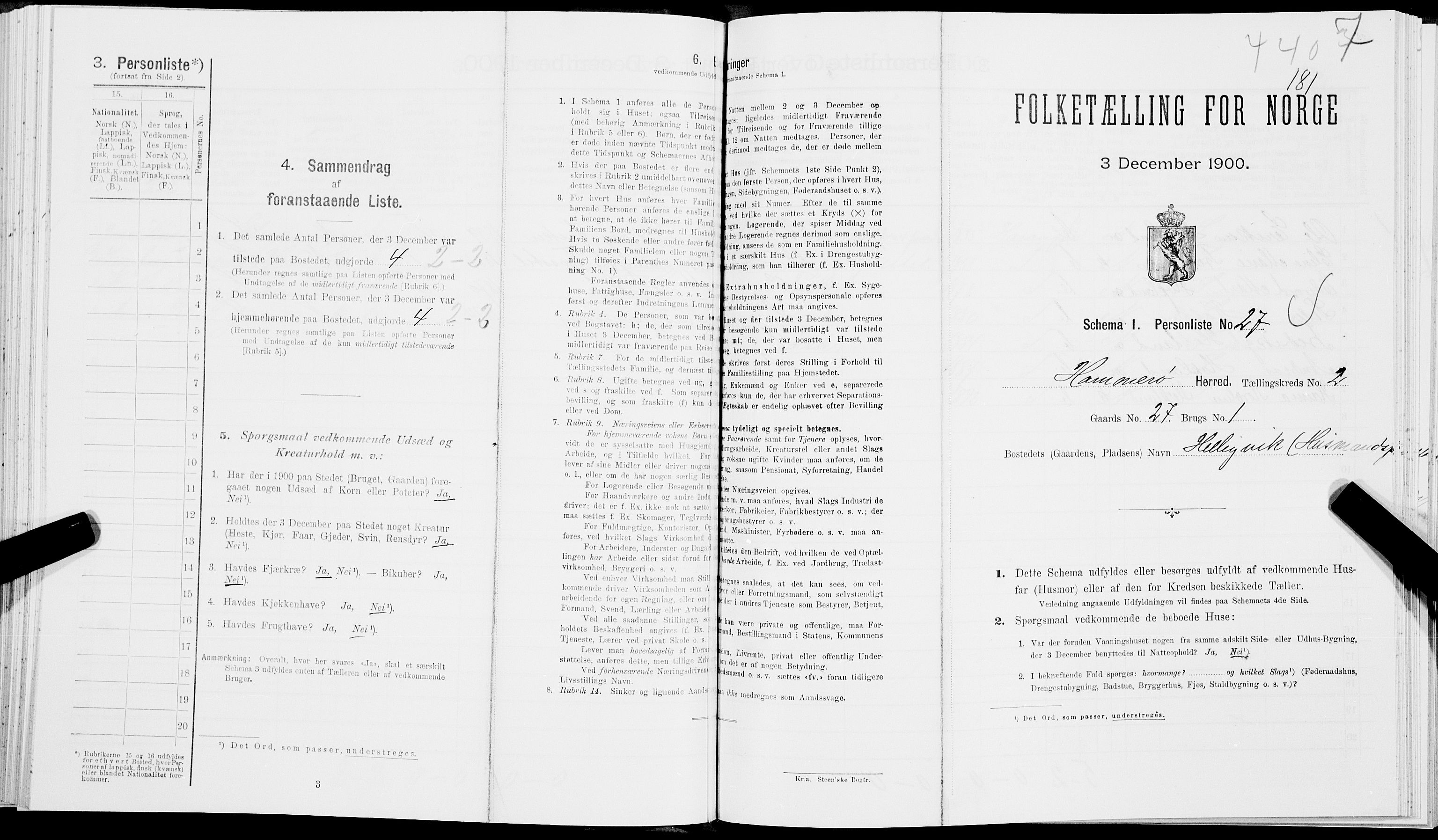 SAT, Folketelling 1900 for 1849 Hamarøy herred, 1900, s. 198