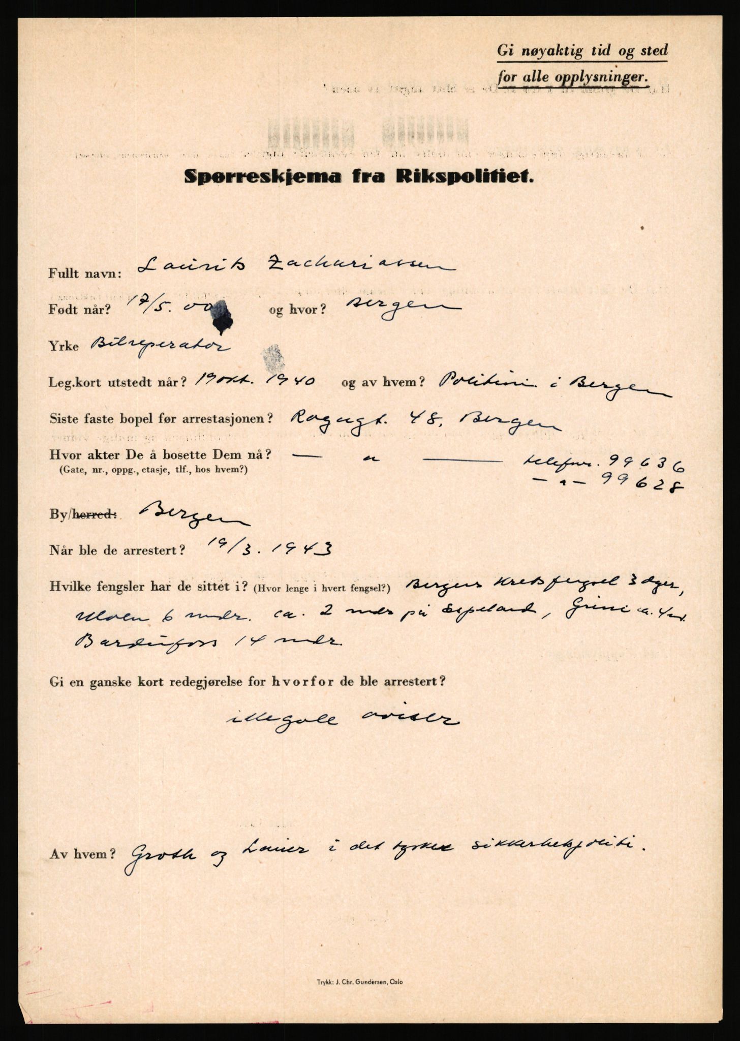 Rikspolitisjefen, AV/RA-S-1560/L/L0018: Wiborg, Bjarne Sigurd - Aavern, Reidar, 1940-1945, s. 431