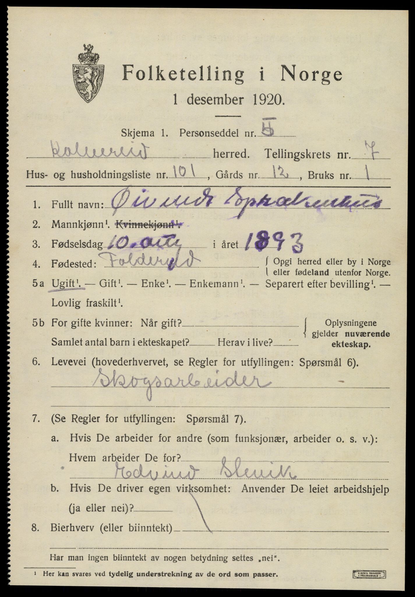 SAT, Folketelling 1920 for 1752 Kolvereid herred, 1920, s. 5079