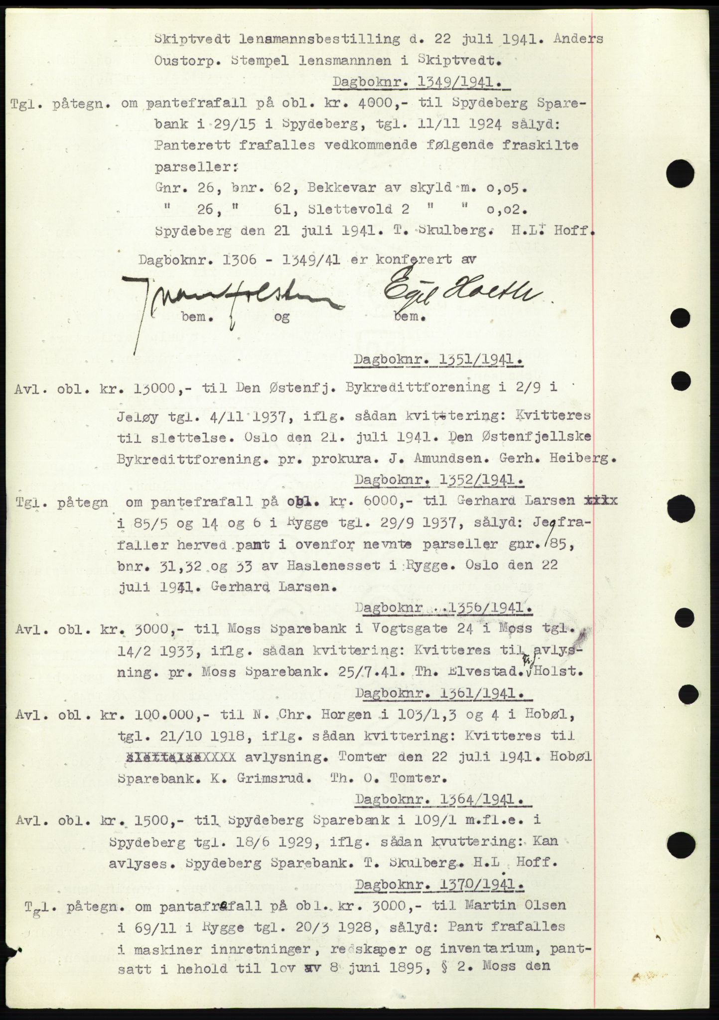 Moss sorenskriveri, SAO/A-10168: Pantebok nr. C10, 1938-1950, Dagboknr: 1349/1941