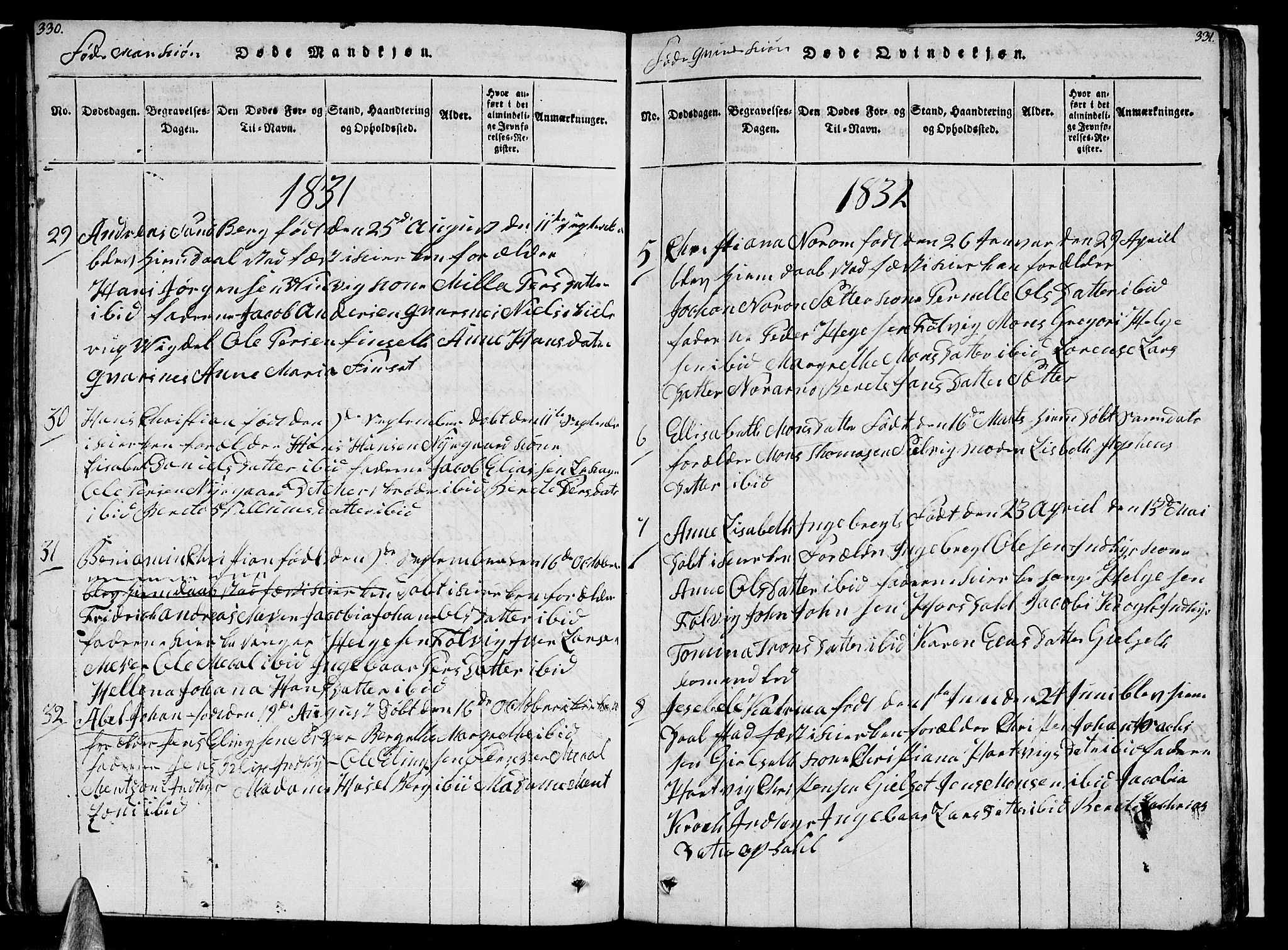 Ministerialprotokoller, klokkerbøker og fødselsregistre - Nordland, AV/SAT-A-1459/805/L0105: Klokkerbok nr. 805C01, 1820-1839, s. 330-331