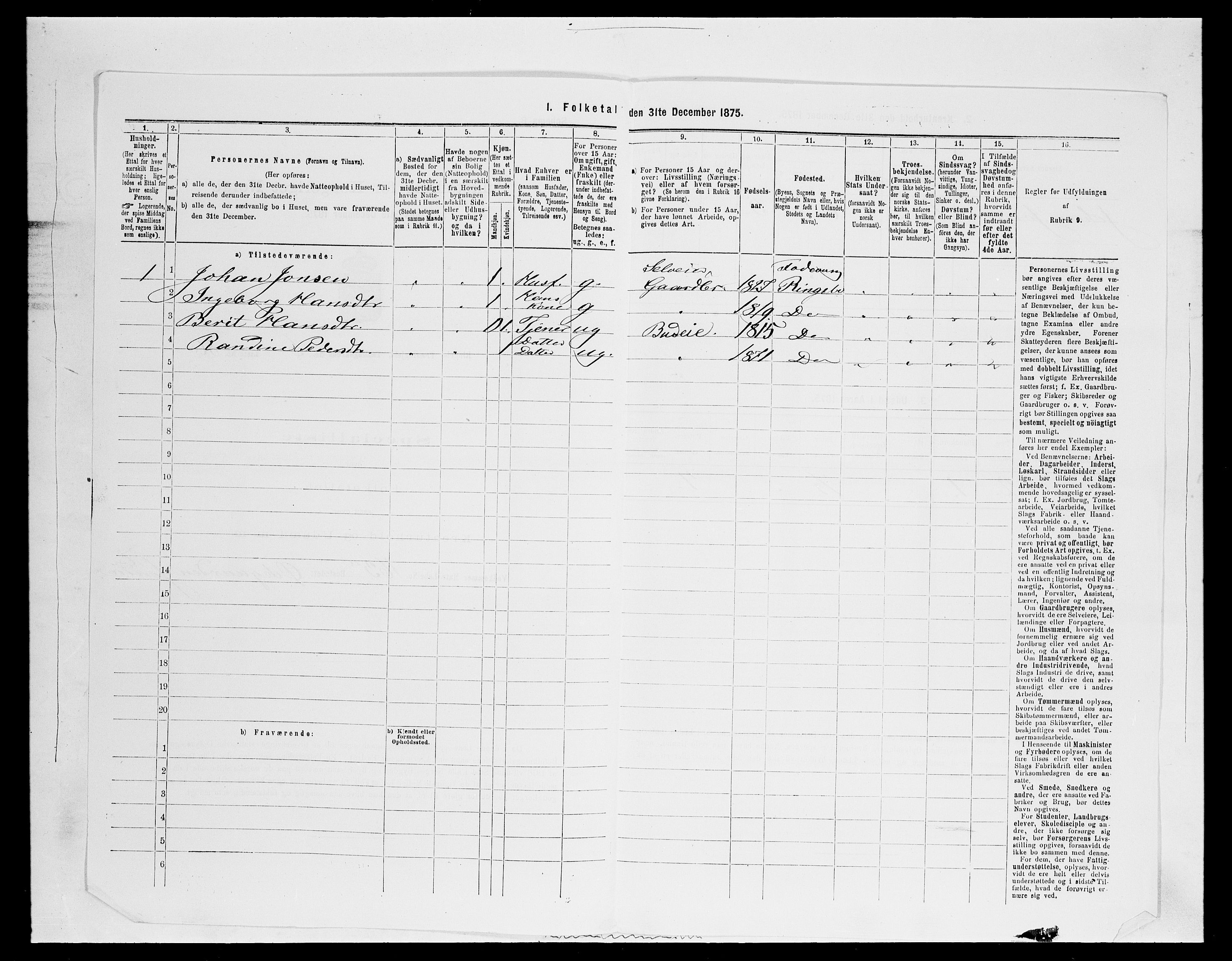 SAH, Folketelling 1875 for 0520P Ringebu prestegjeld, 1875, s. 1000