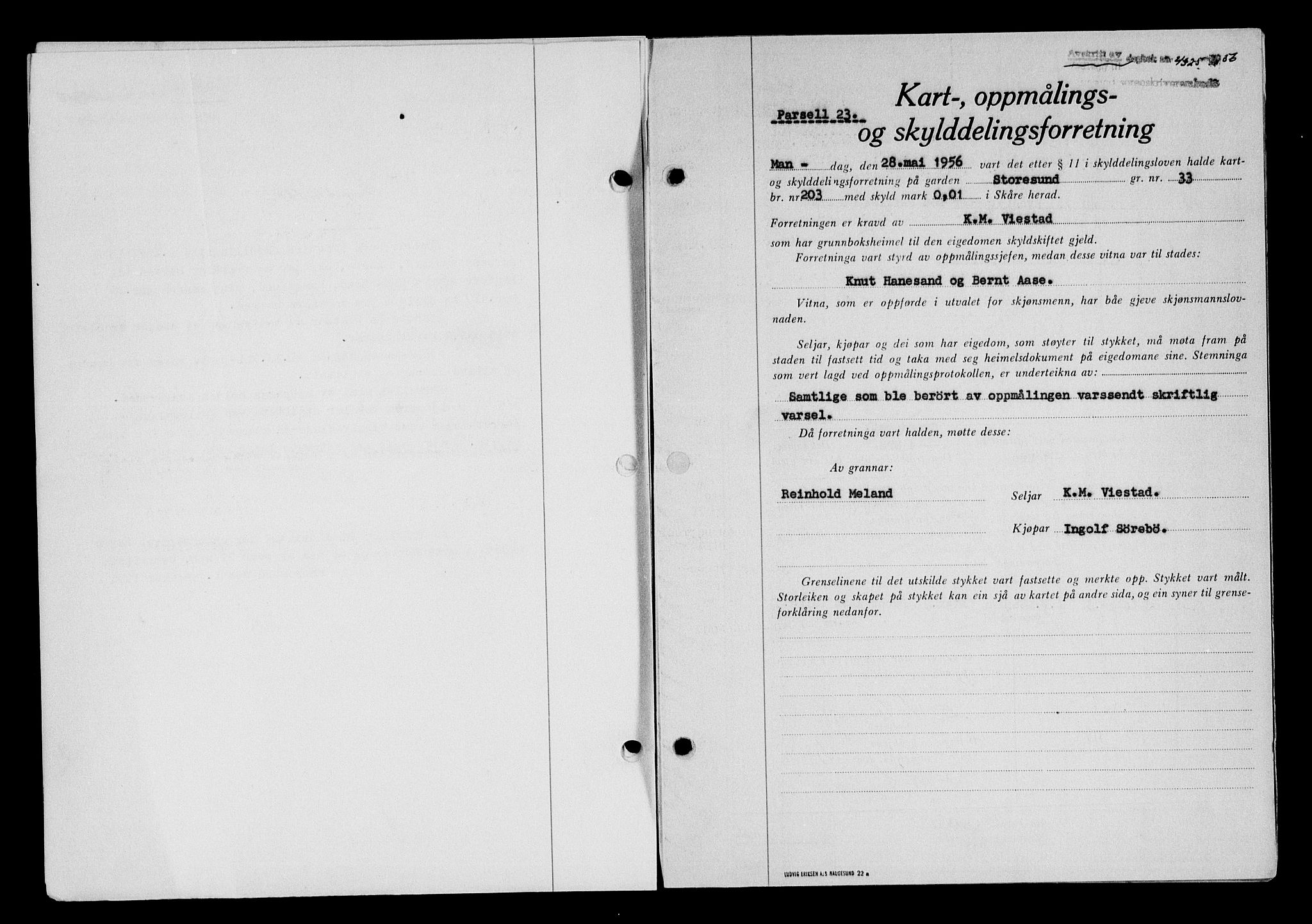 Karmsund sorenskriveri, SAST/A-100311/01/II/IIB/L0122: Pantebok nr. 102A, 1956-1956, Dagboknr: 4325/1956
