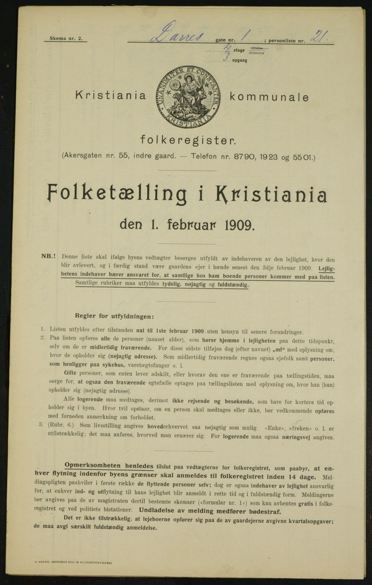 OBA, Kommunal folketelling 1.2.1909 for Kristiania kjøpstad, 1909, s. 14011